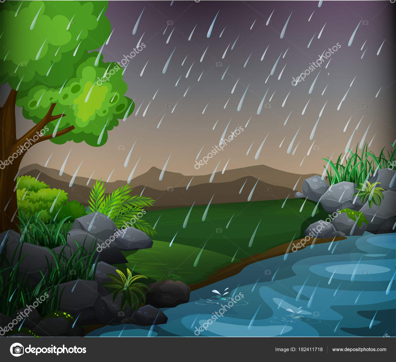 Nature scene with rainy day in the park — Stock Vector ...