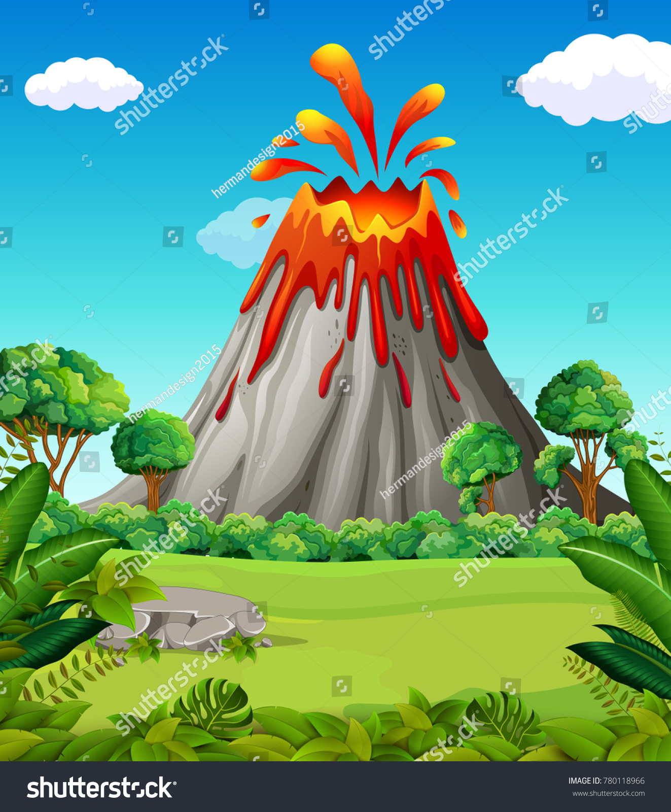 Nature Scene Volcano Eruption Stock Vector 780118966 - Shutterstock