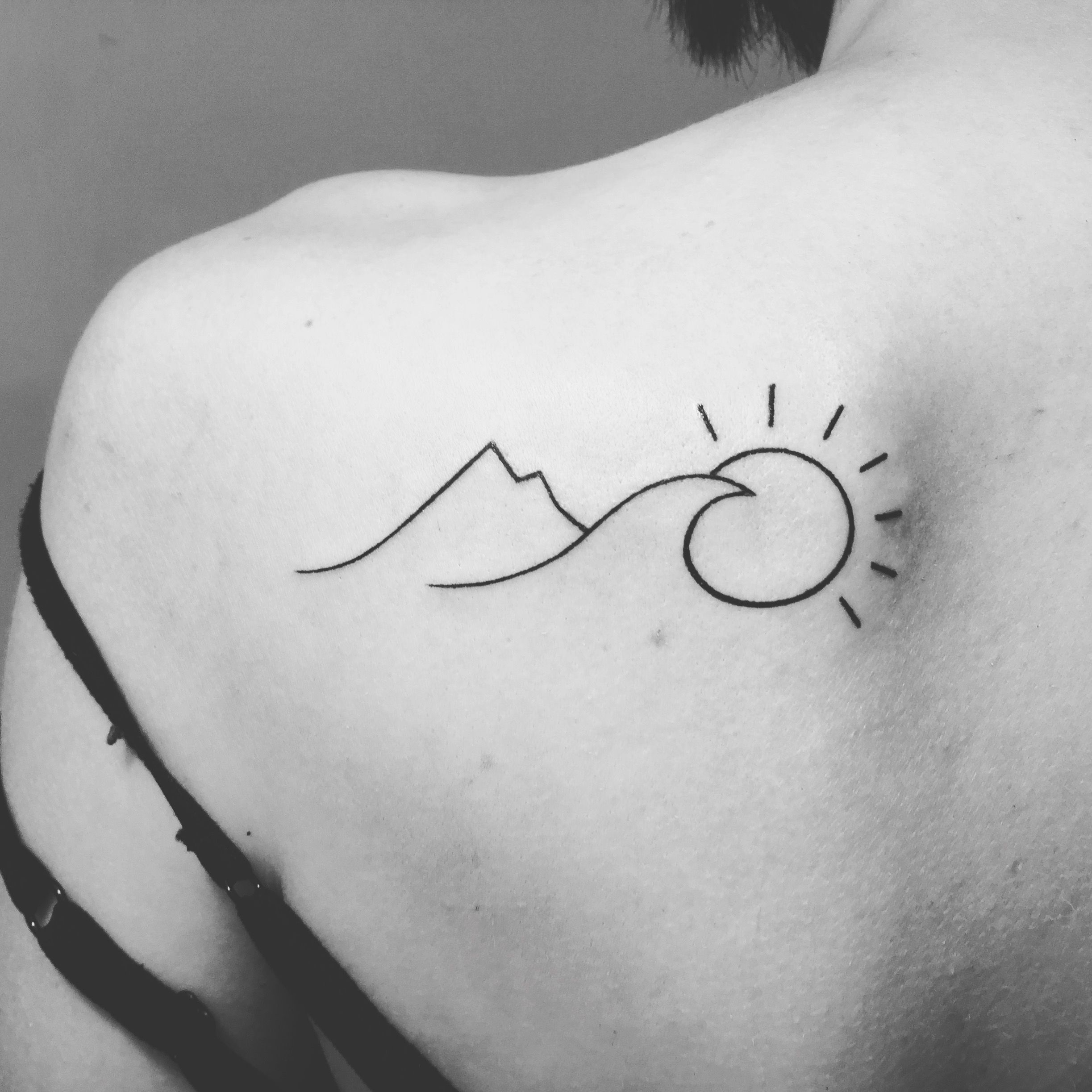 Nature lover minimalist tattoo- Mountain tattoo- Wave tattoo ...