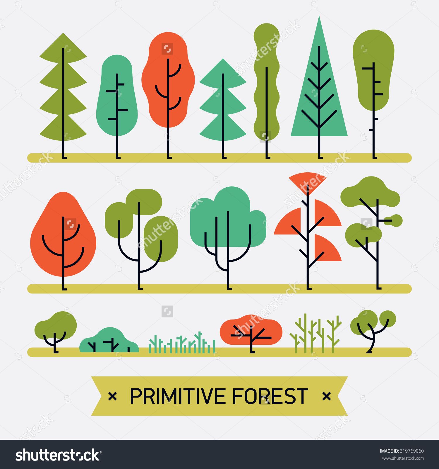 Beautiful And Simple Primitive Forms Flat Vector Forest Plats, Trees ...