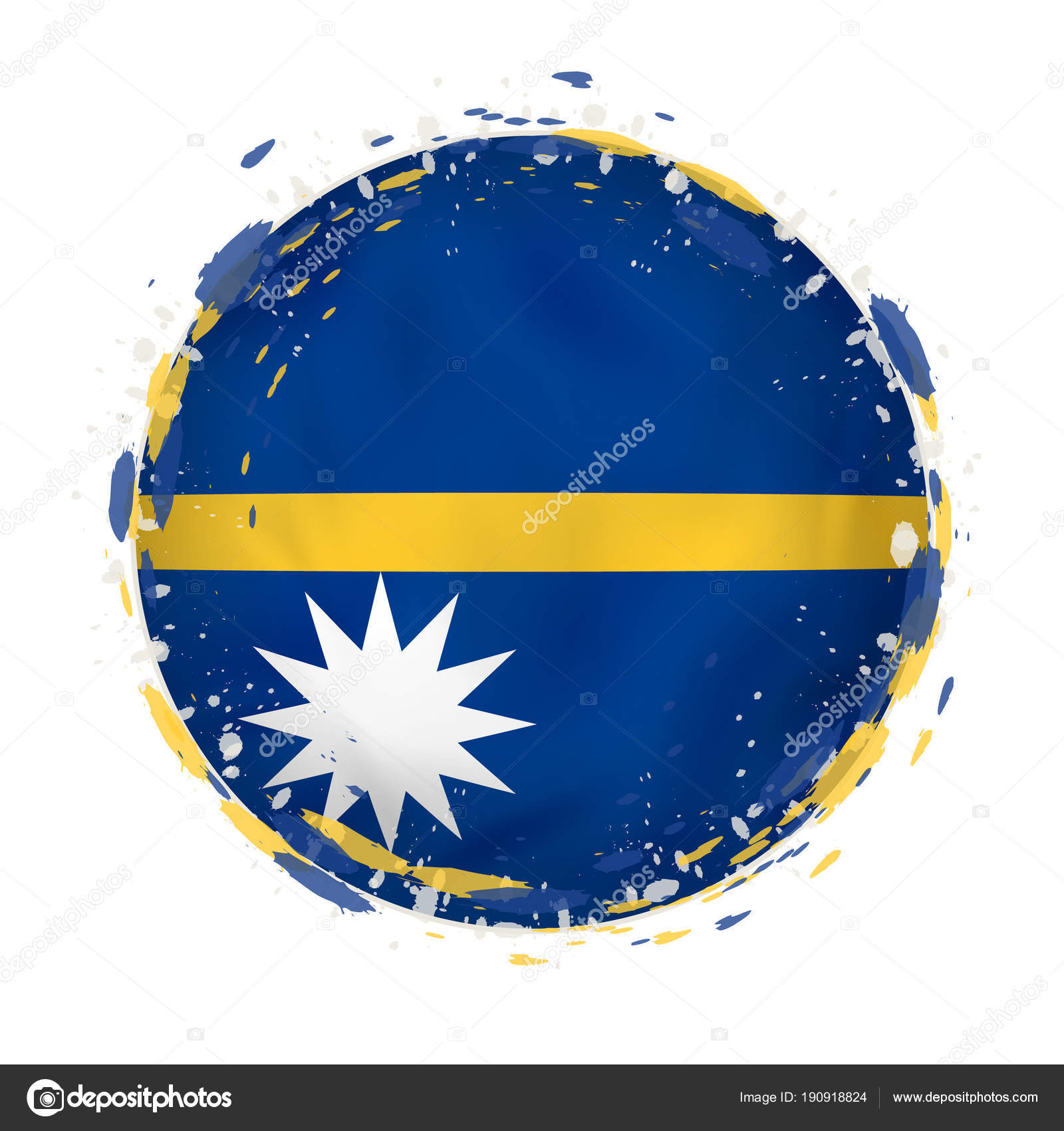 Round grunge flag of Nauru with splashes in flag color. — Stock ...