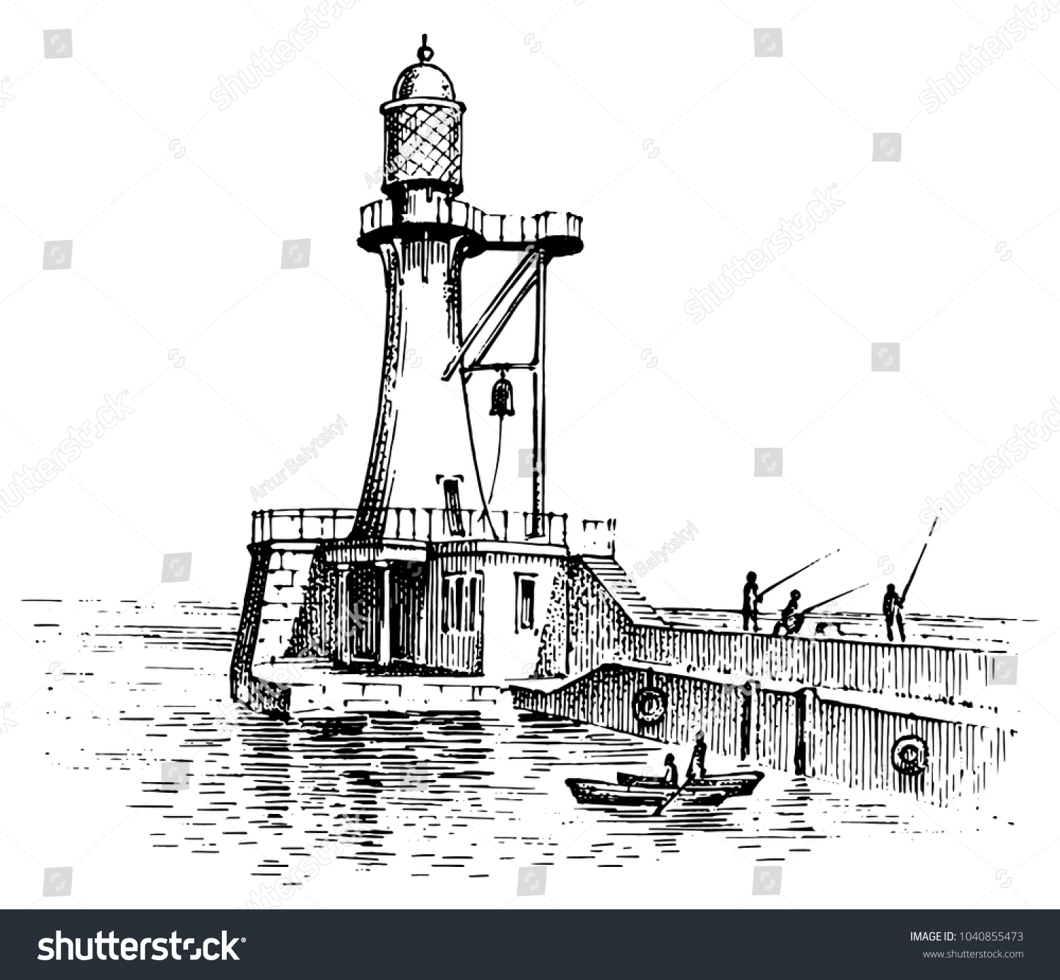 Lighthouse Sea Marine Sketch Nautical Journey Stock Vector ...