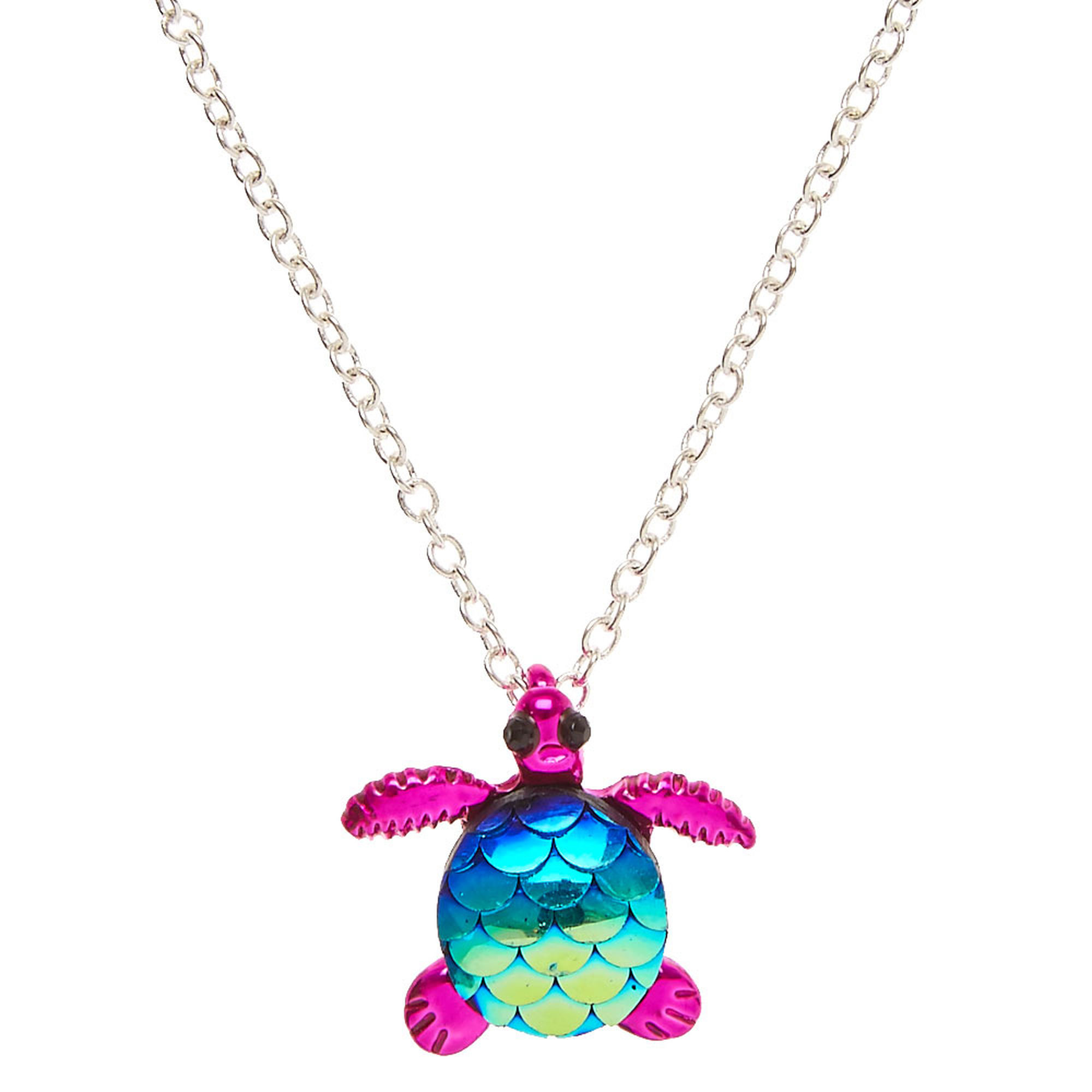 Metallic Pink Turtle with Mermaid Scales Pendant Necklace | Claire's US