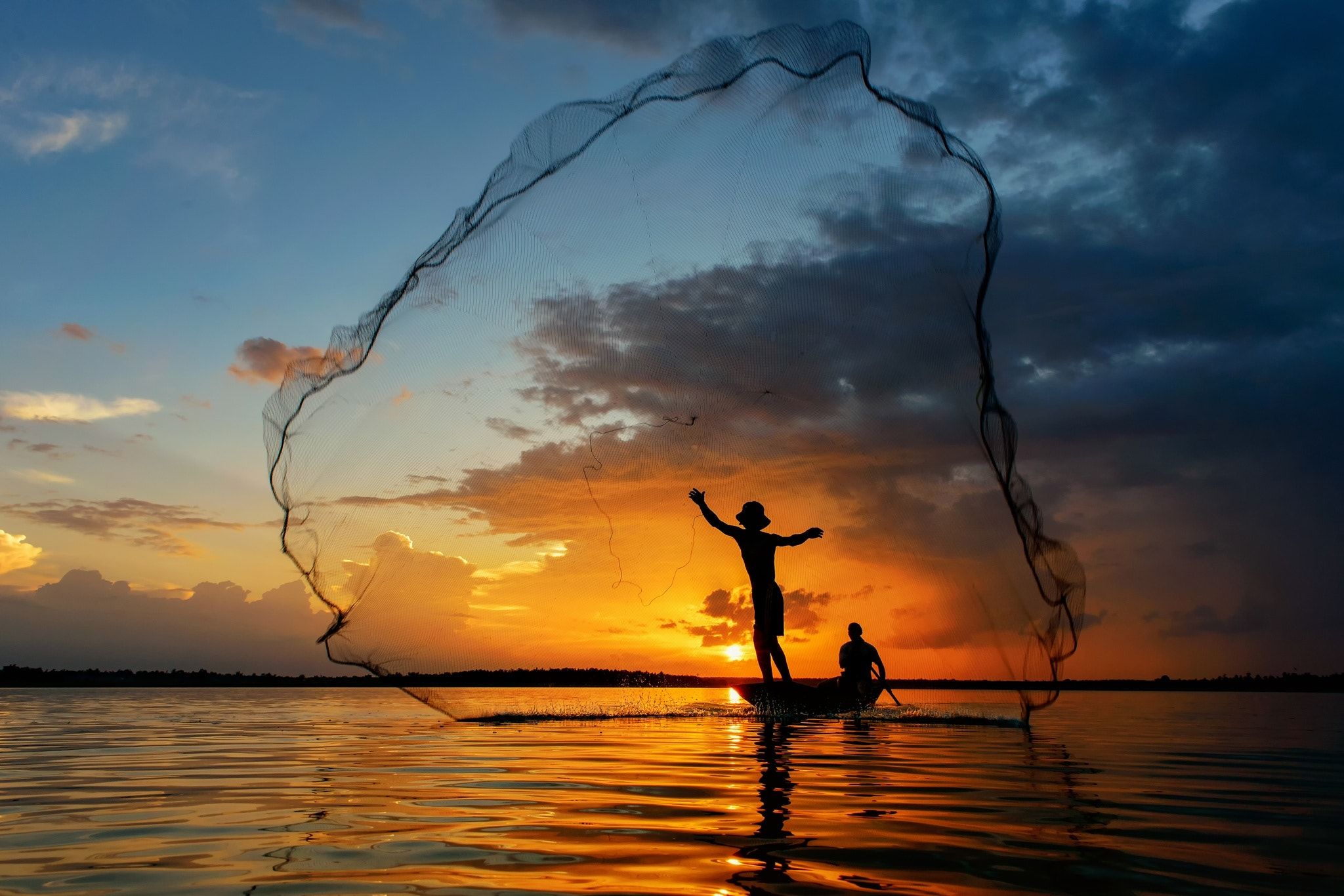 Silluate fisherman nets,Thailand - Silluate fisherman trow the nets ...