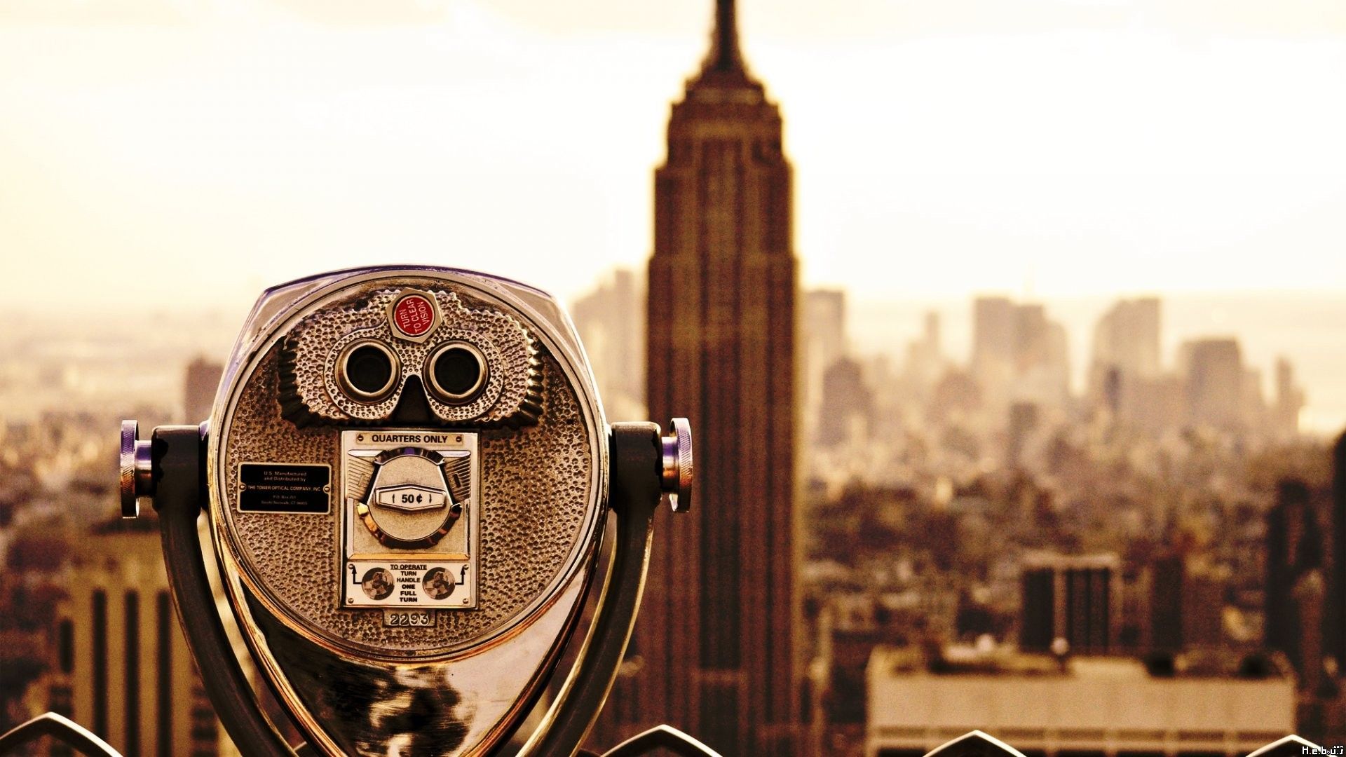 new york fee binoculars empire state building greyscale wide hd ...
