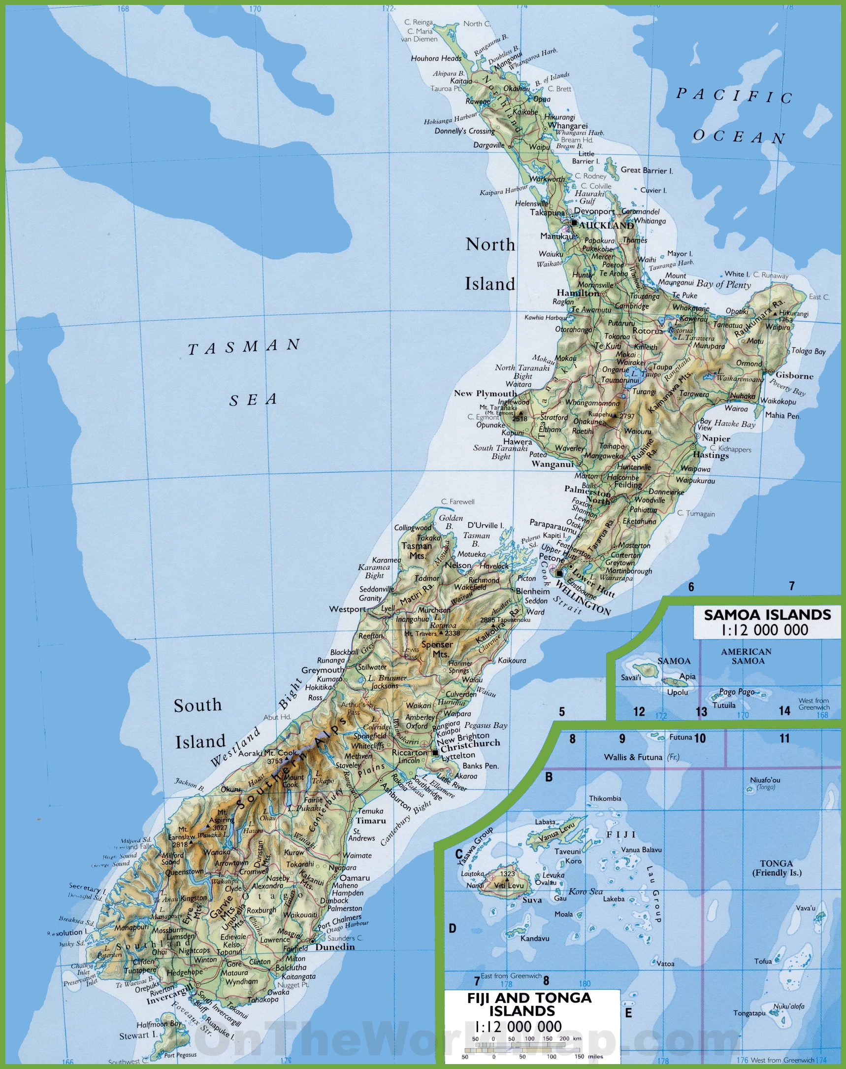 Map of New Zealand with cities and towns ﻿