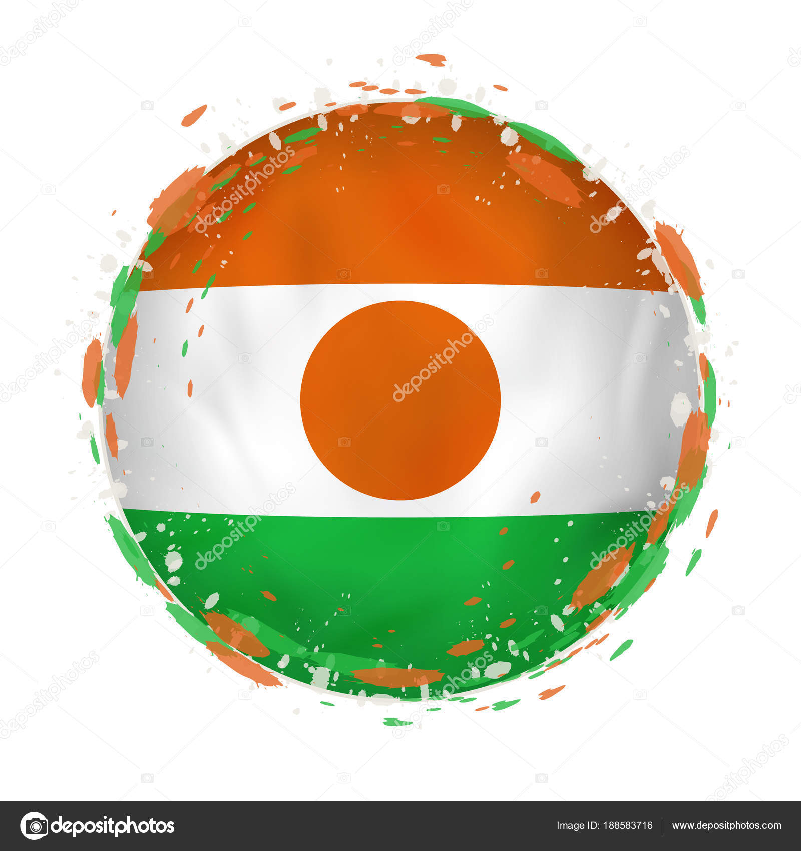 Round grunge flag of Niger with splashes in flag color. — Stock ...