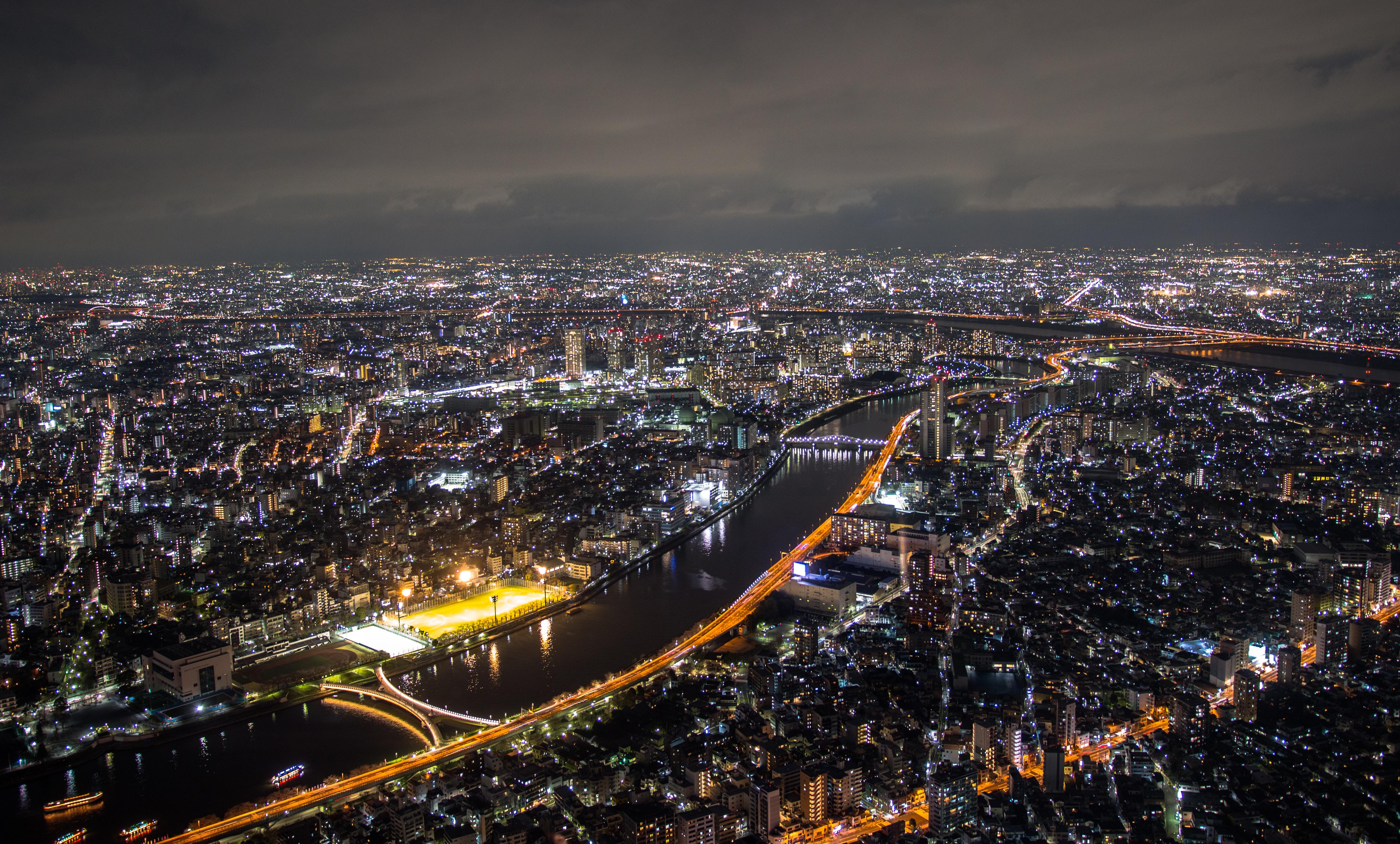 wallpaper night city, sumida, japan, buildings, river HD ...