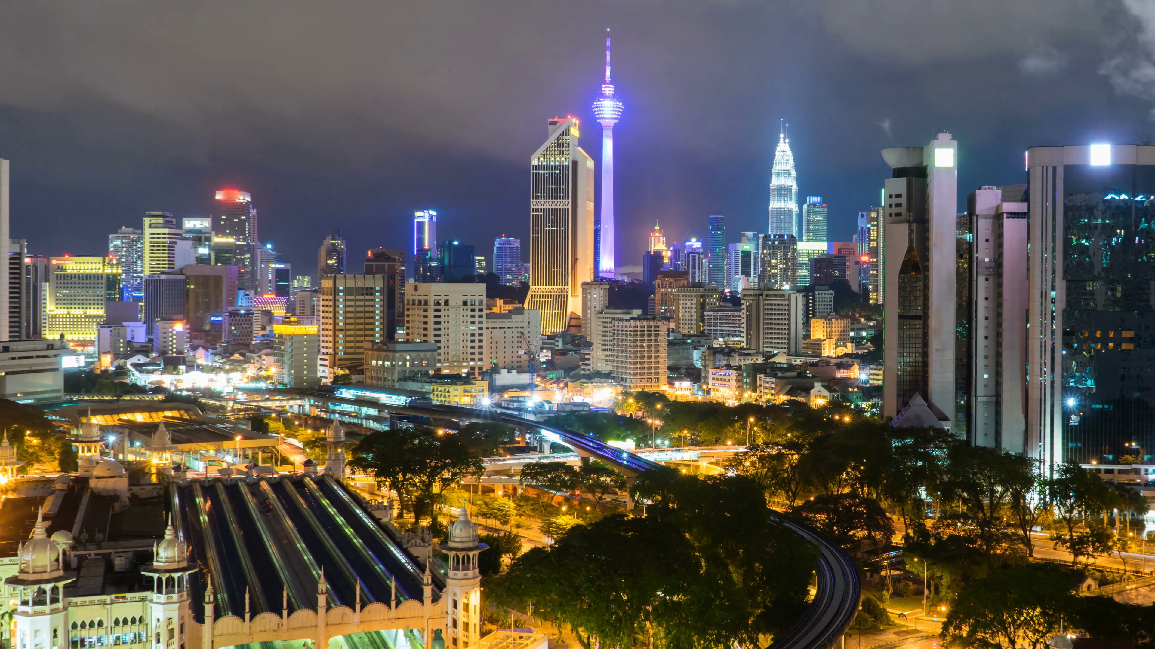 4k footage time lapse of night scene at Kuala Lumpur city centre ...