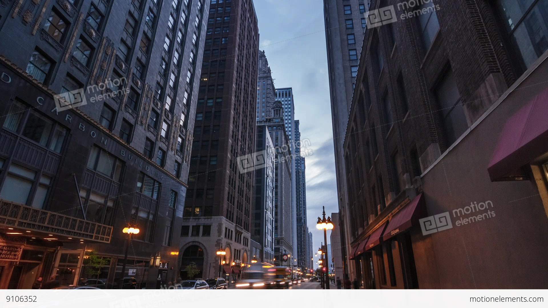 Chicago City Sunset Night Street Scene Timelapse Stock video footage ...