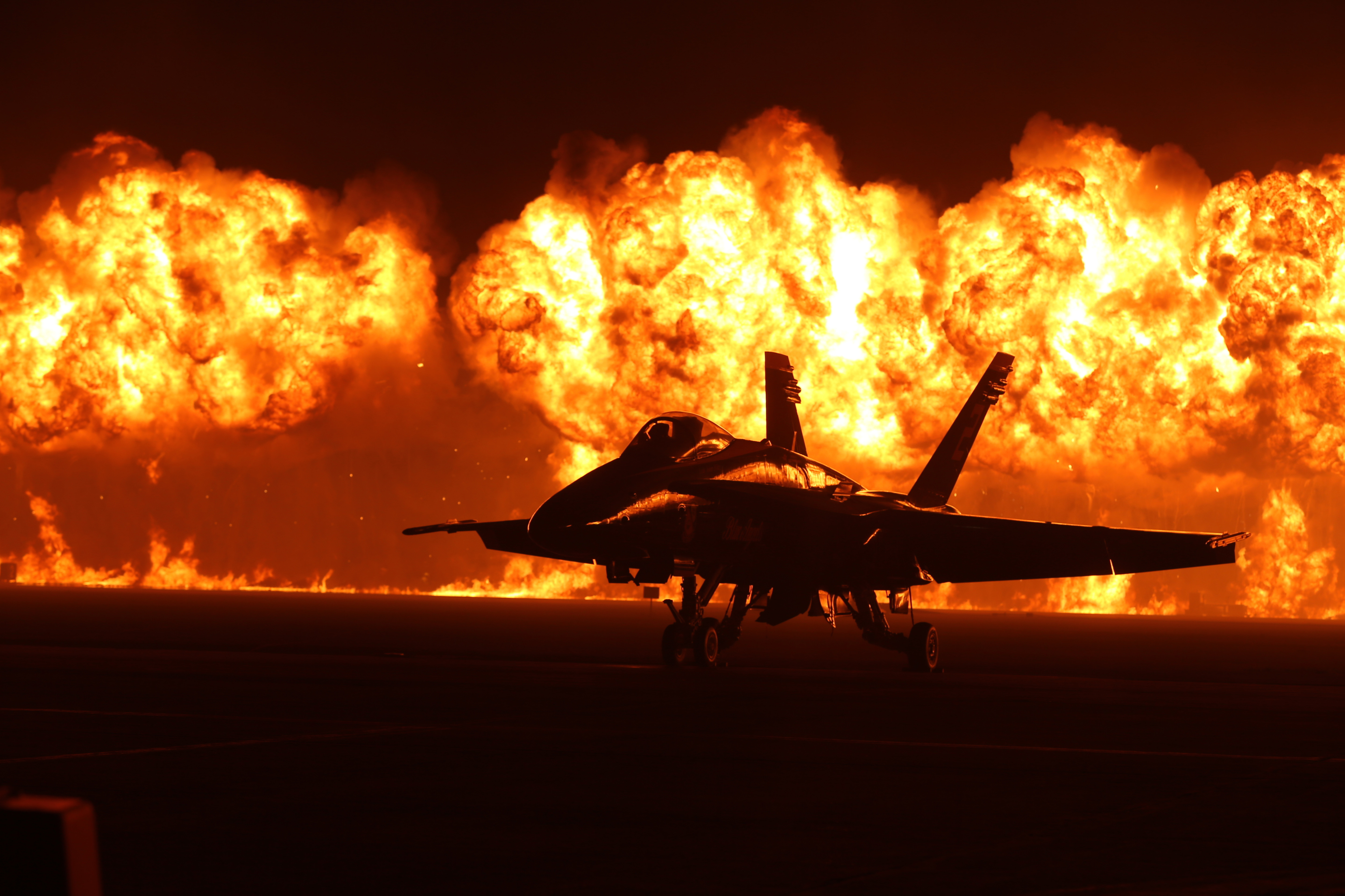 File:Flames explode behind the U.S. Navy Blue Angels' F-A-18 Hornets ...