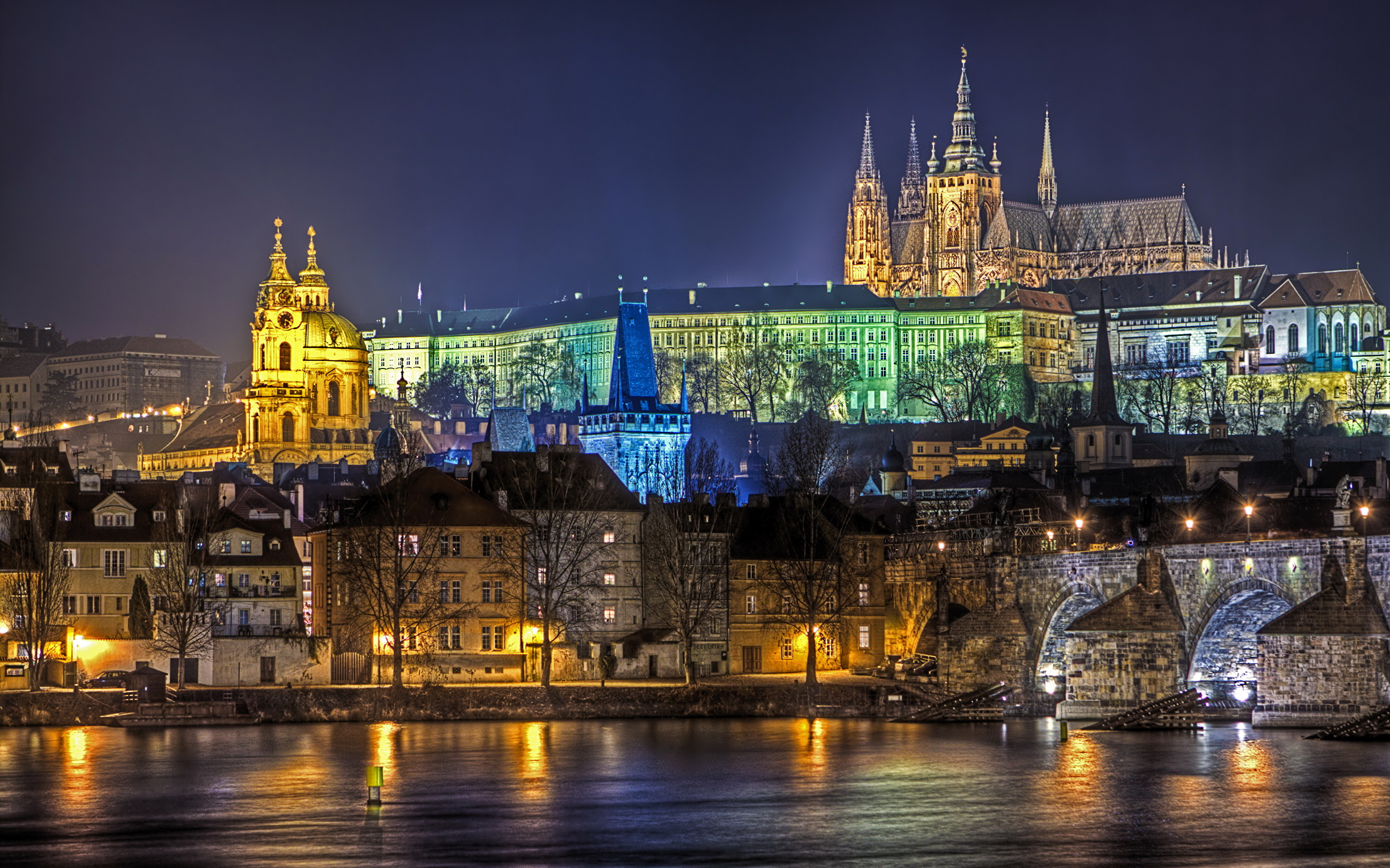 Wallpapers Prague Czech Republic HDR Night Cities Houses 2880x1800