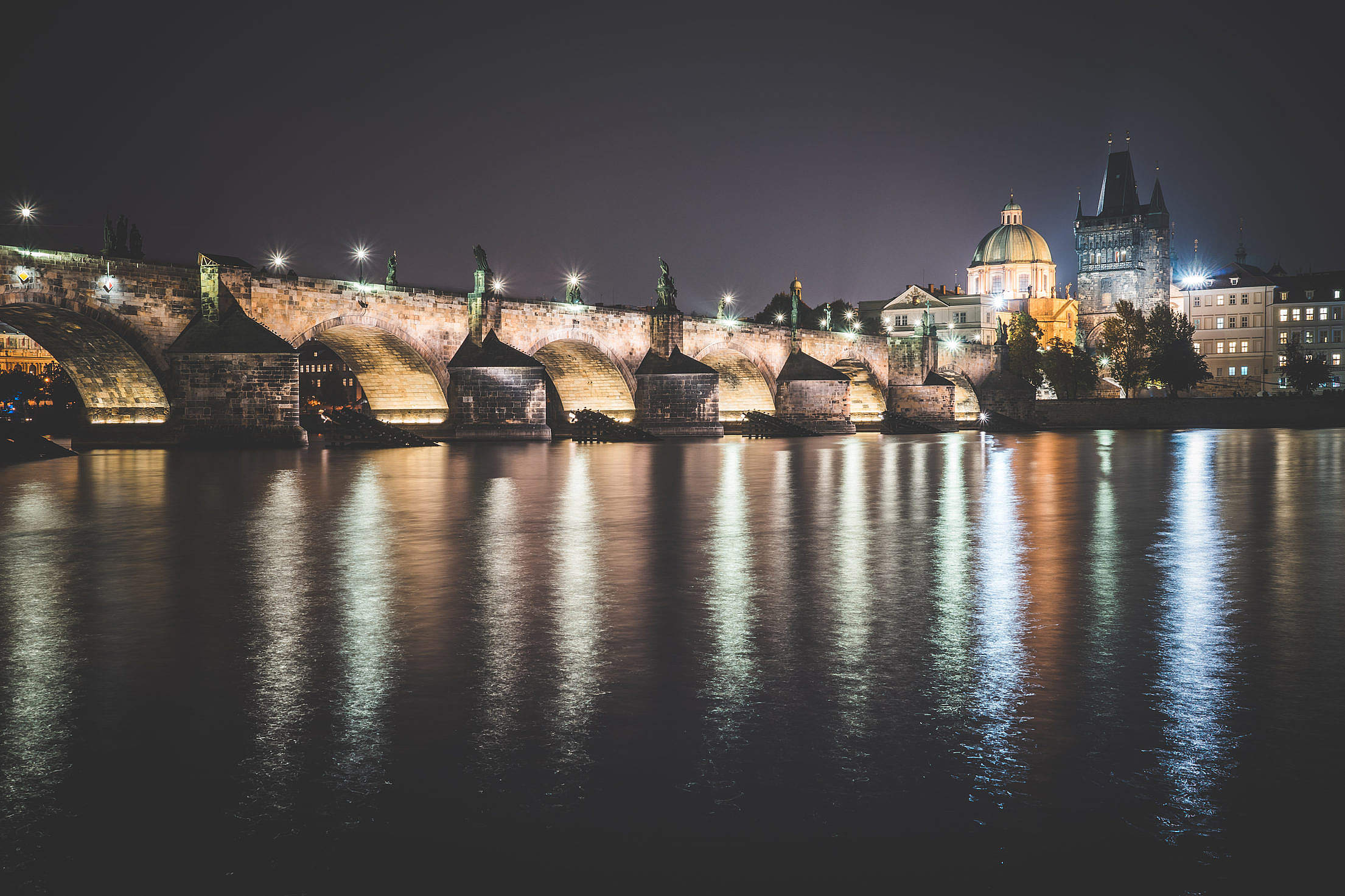 Charles Bridge in Prague at Night Free Stock Photo Download | picjumbo