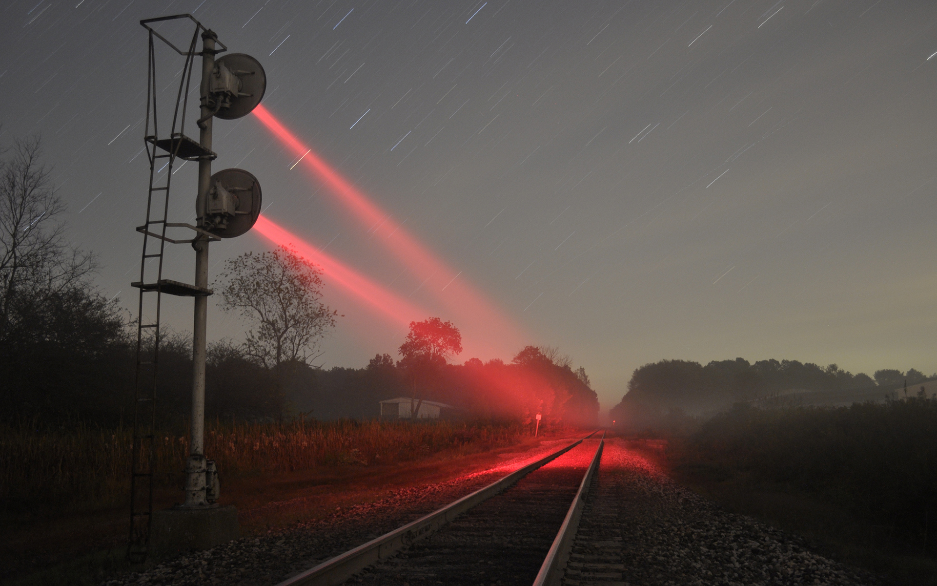 Night Light Stars Night Railroad Rails HD wallpaper | nature and ...
