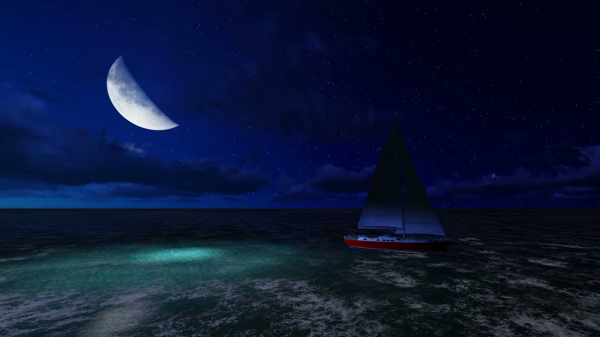 3d animation scene of moonlit night on a sea made in 3d software ...
