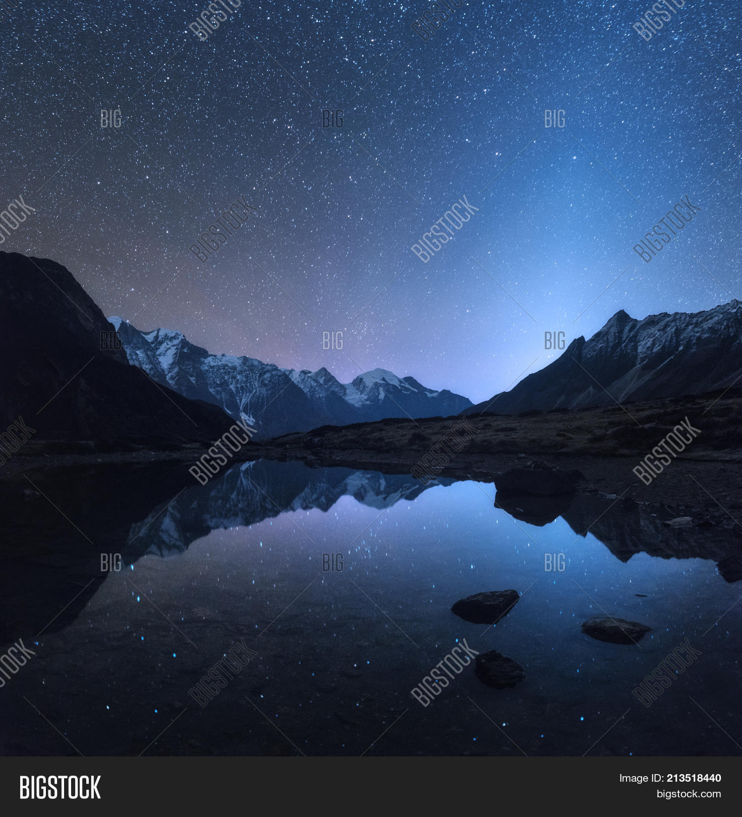 Amazing Night Scene Mountains Lake Image & Photo | Bigstock