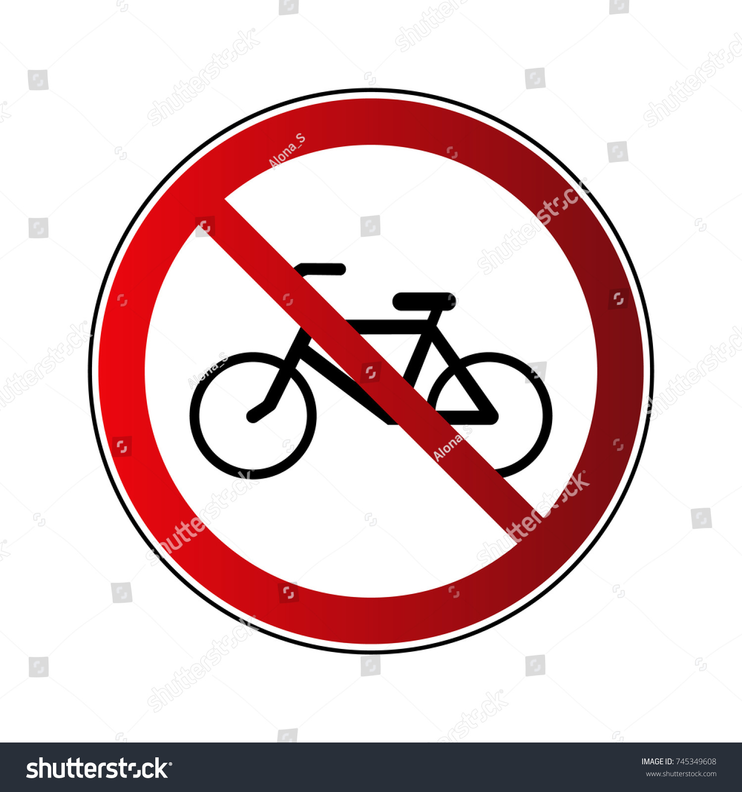 No Bicycle Sign Forbidden Red Road Stock Vector 745349608 - Shutterstock