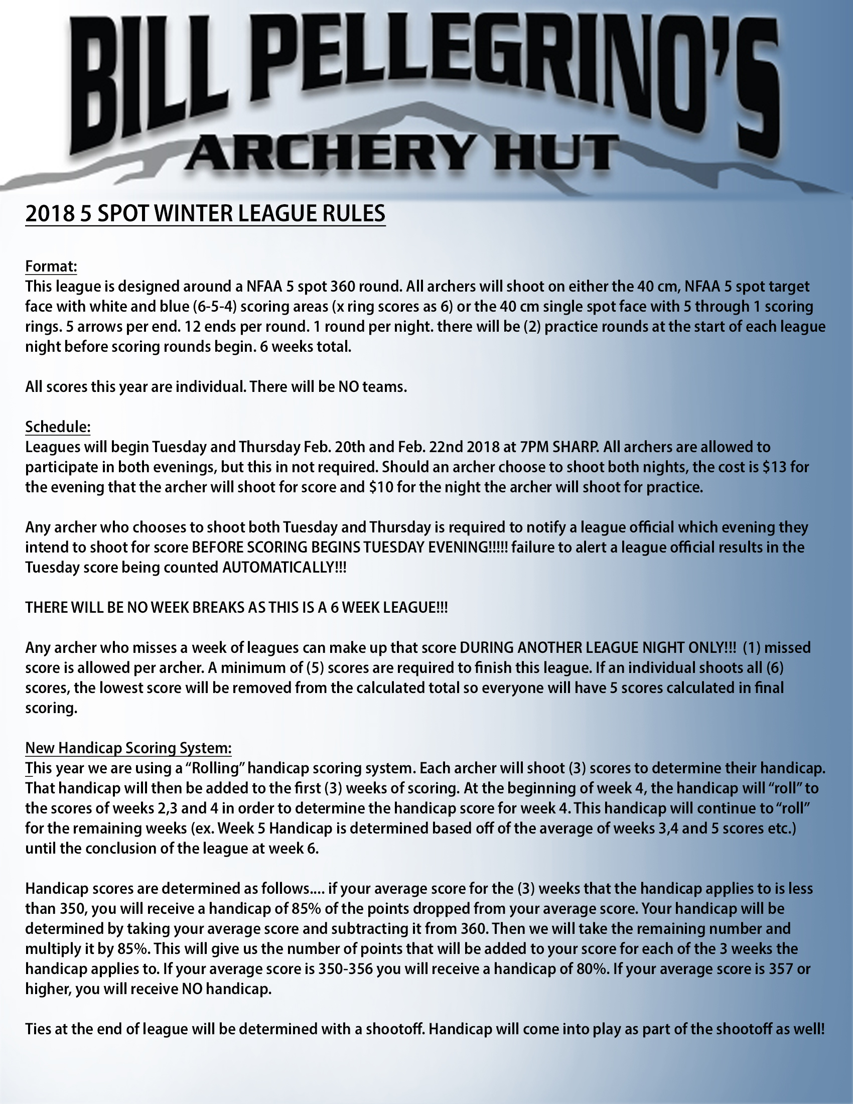 League Schedule | The Archery Hut