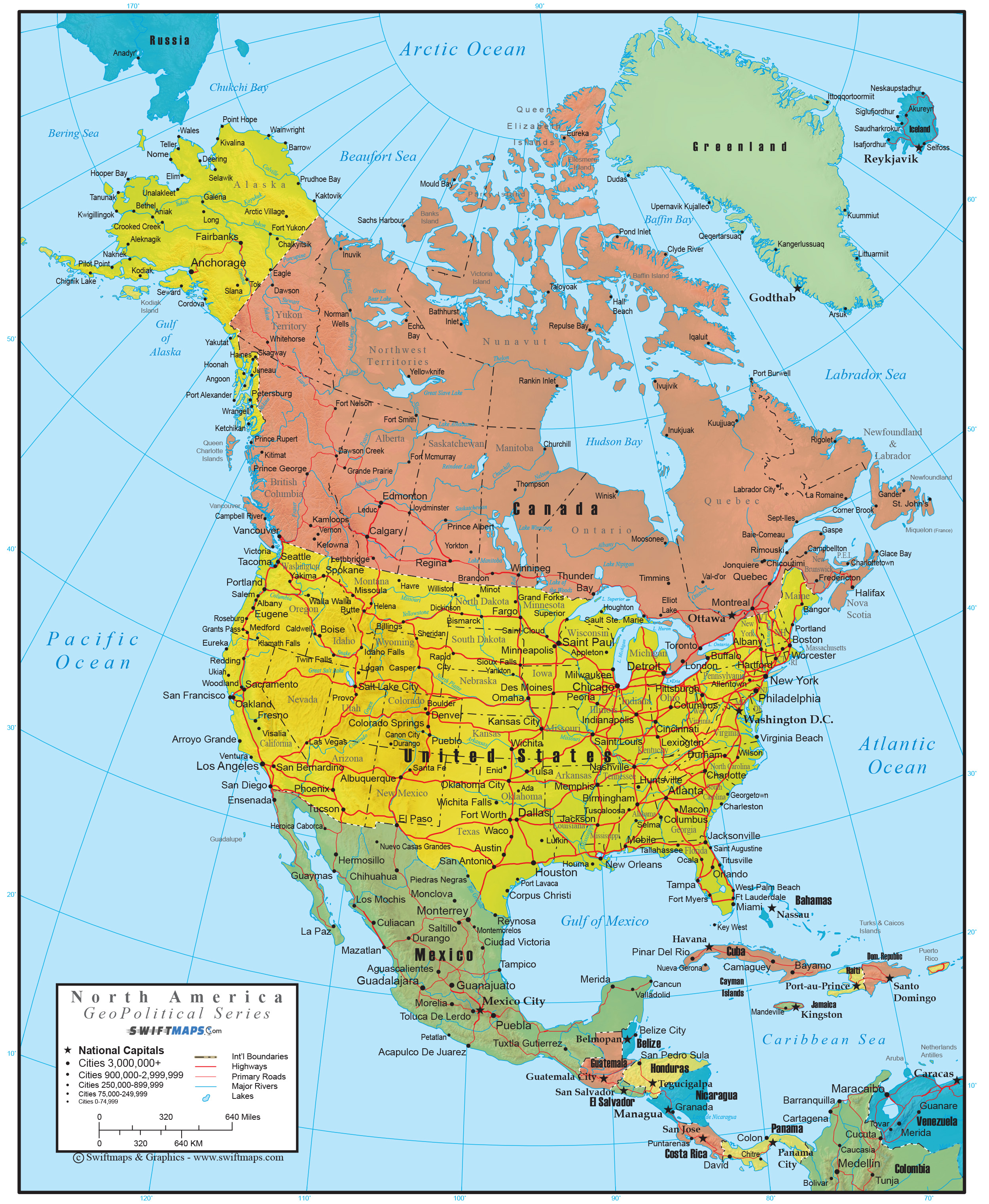 North America Wall Map GeoPolitical Deluxe Edition