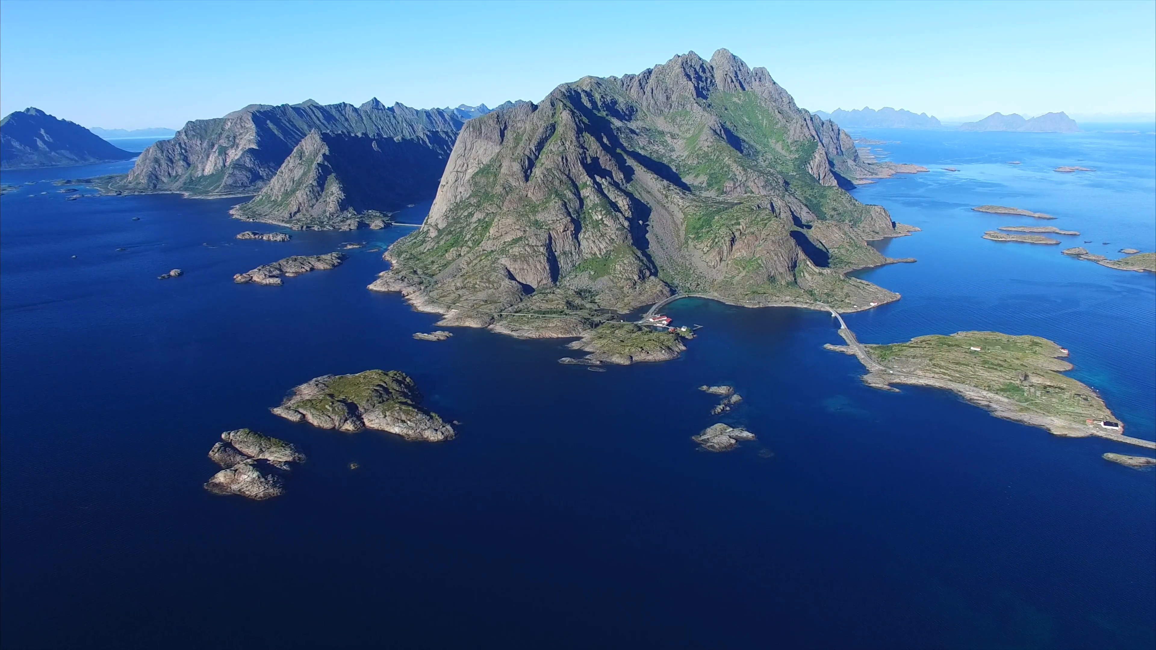 Scenic aerial view of coastline on Lofoten islands in Norway. Aerial ...