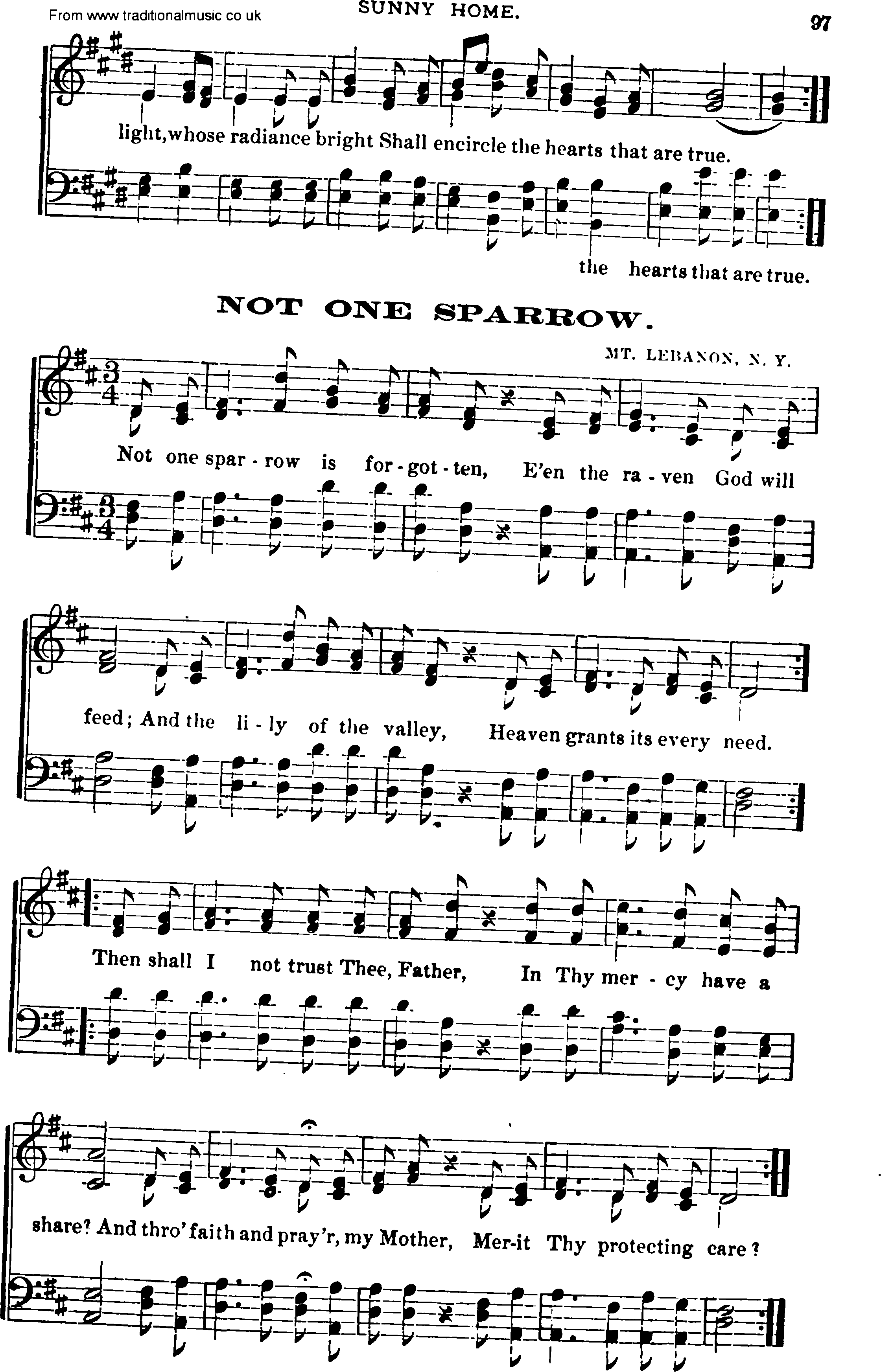 Shaker Music, Song: Not One Sparrow - sheet music and PDF