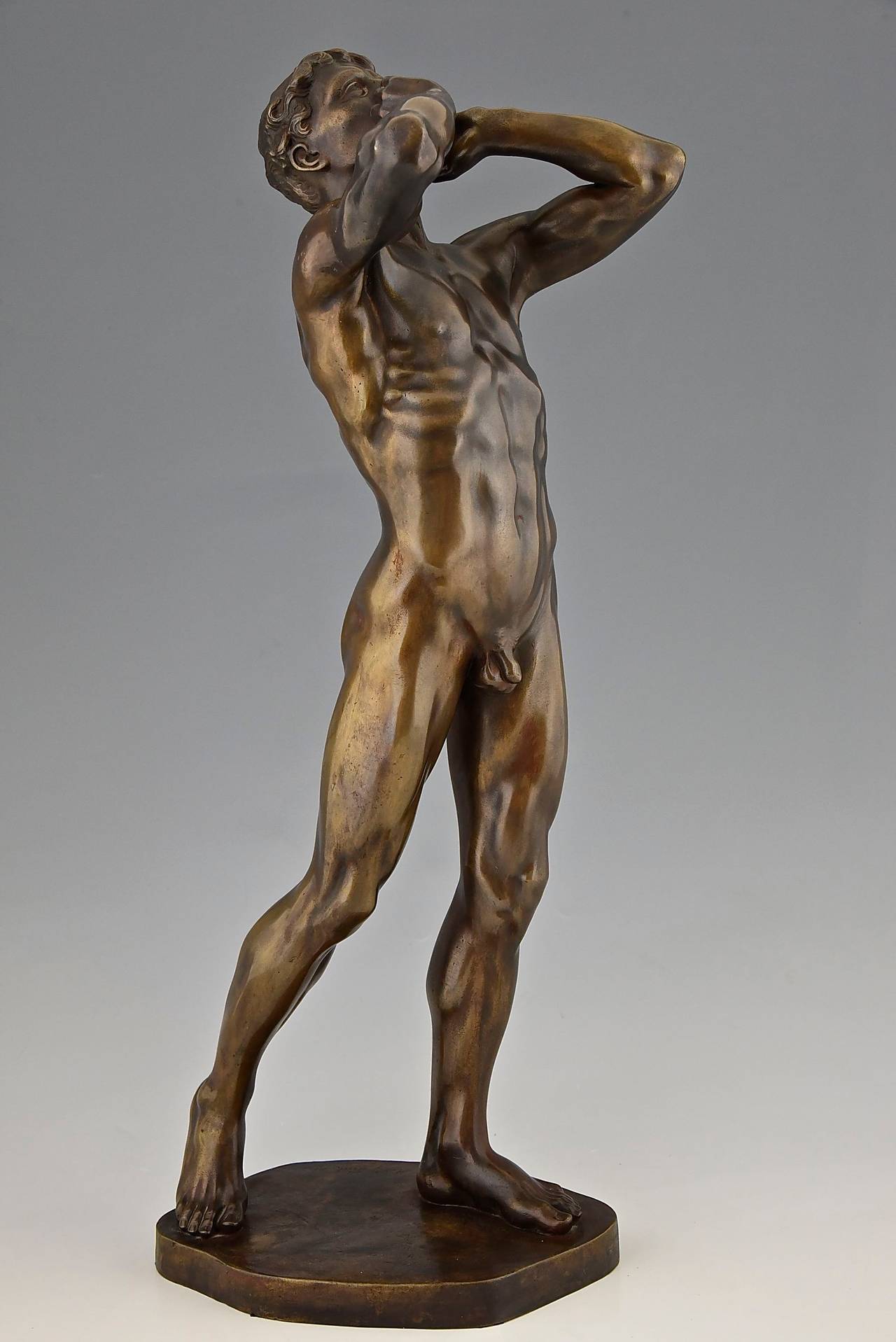 Antique Bronze Sculpture Athletic Male Nude by Adolf Frick, Germany ...
