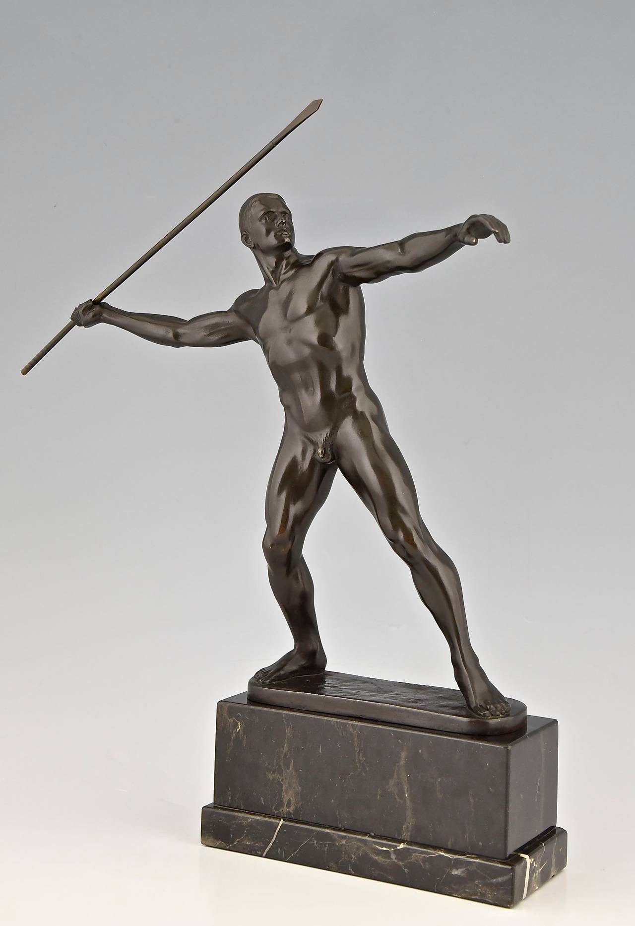 Art Deco Bronze Sculpture of Male Nude by Karl Mobius, Germany, 1921 ...