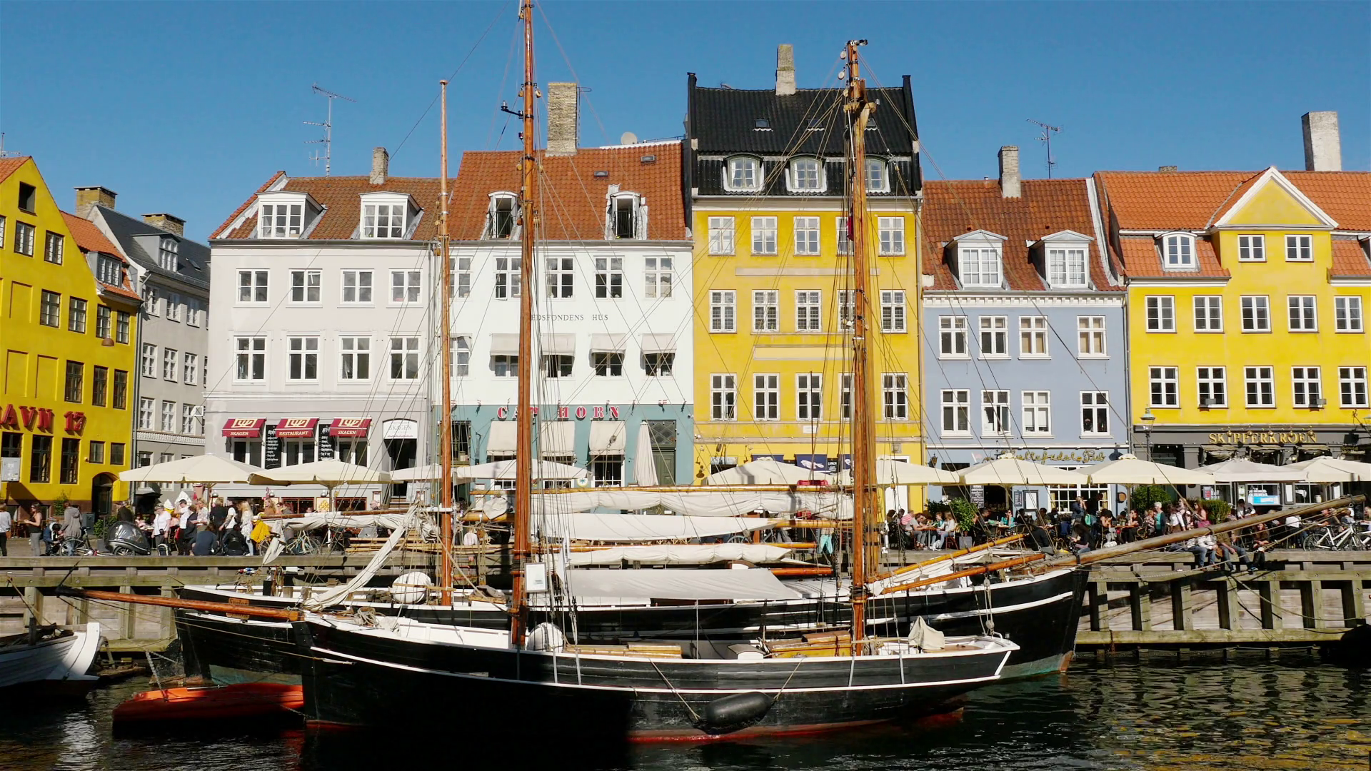 Scenic Nyhavn District Daytime - Copenhagen Denmark Stock Video ...
