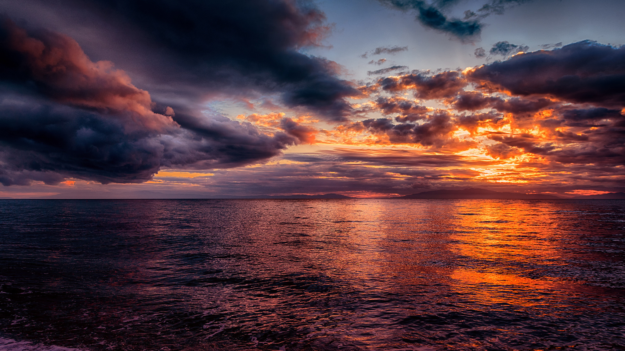 Sunset in the ocean / 2048 x 1152 / Sunriseandsunset, Water ...