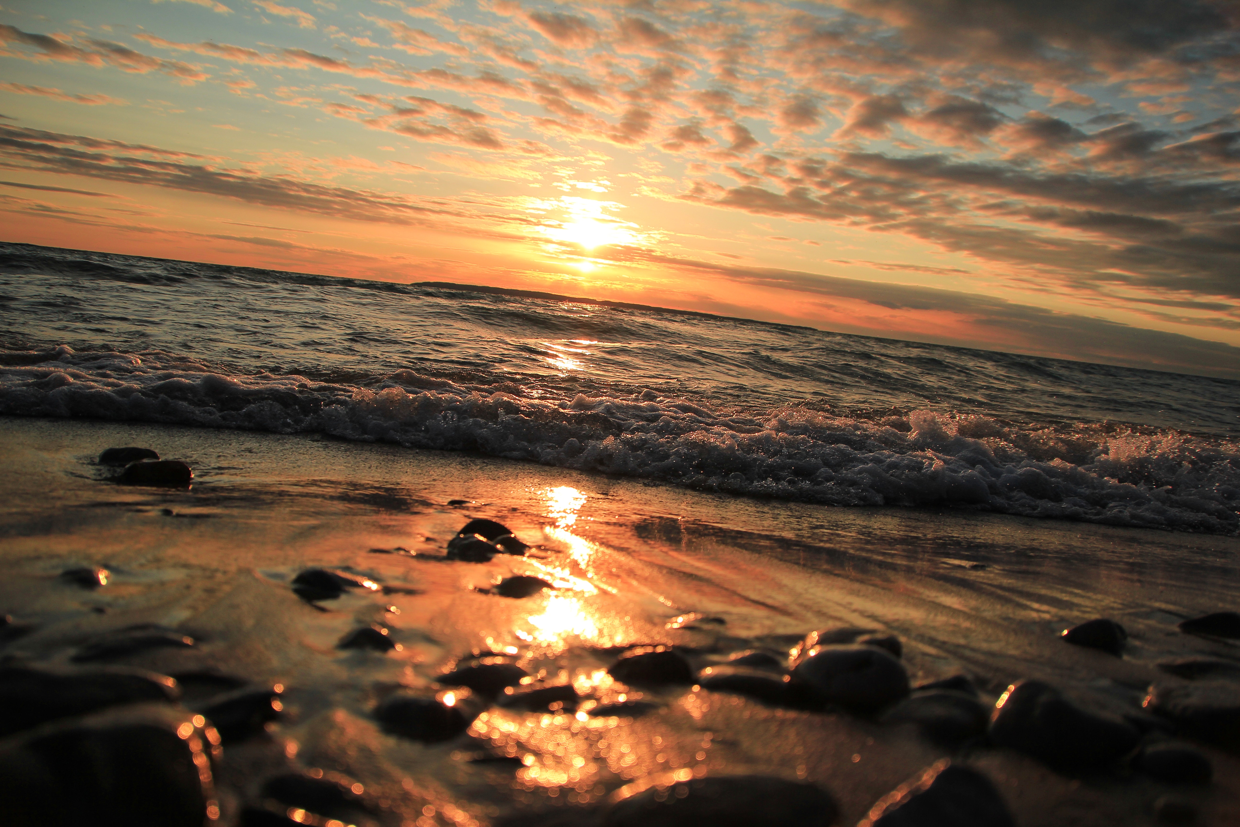 Ocean Taken Photo during Sunset, Beach, Pebbles, Water, Travel, HQ Photo