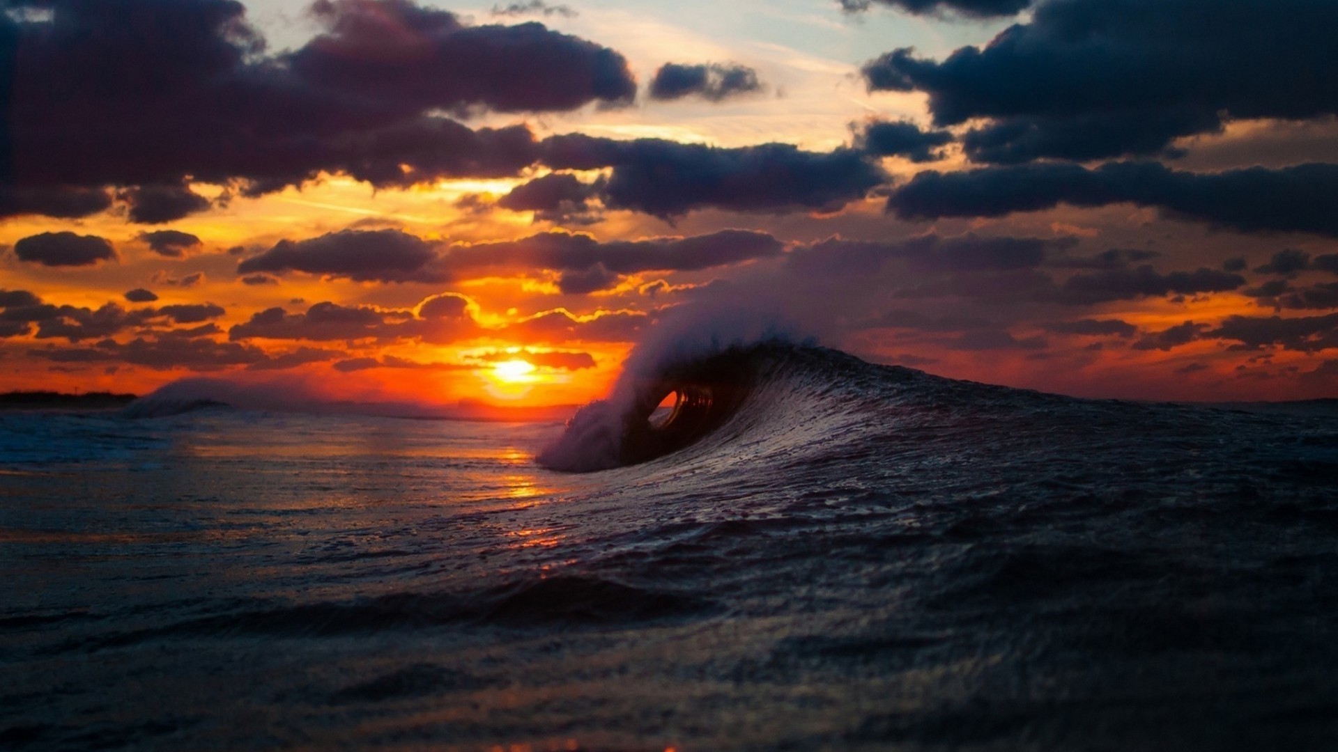Free photo Ocean Wave Sunset Yellow, Sunny, Scene