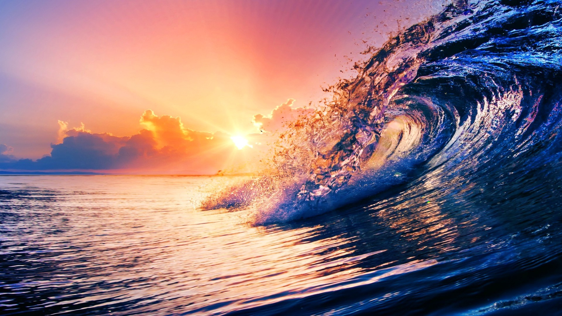 sunset colorful ocean waves