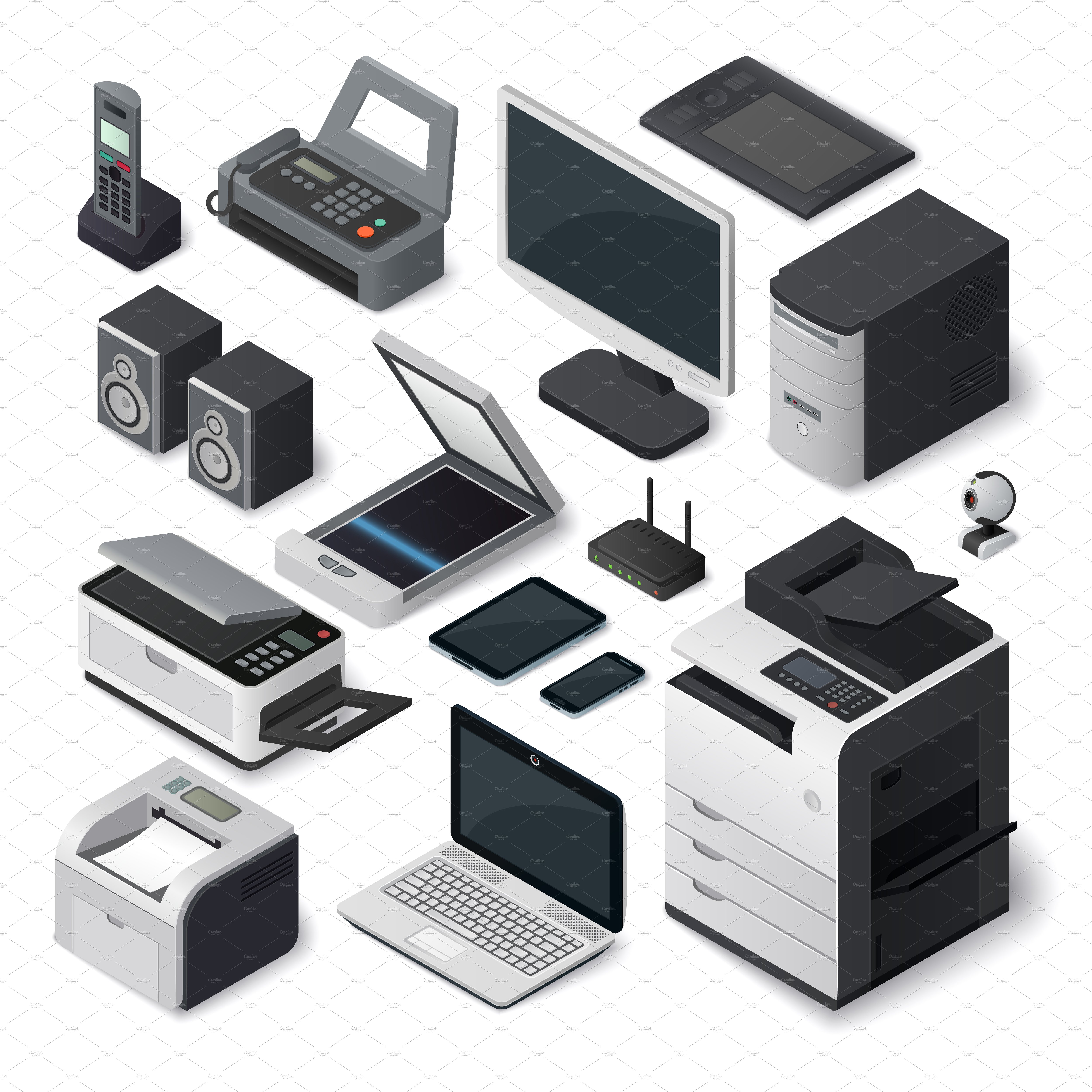 Isometric office equipment vector ~ Illustrations ~ Creative Market
