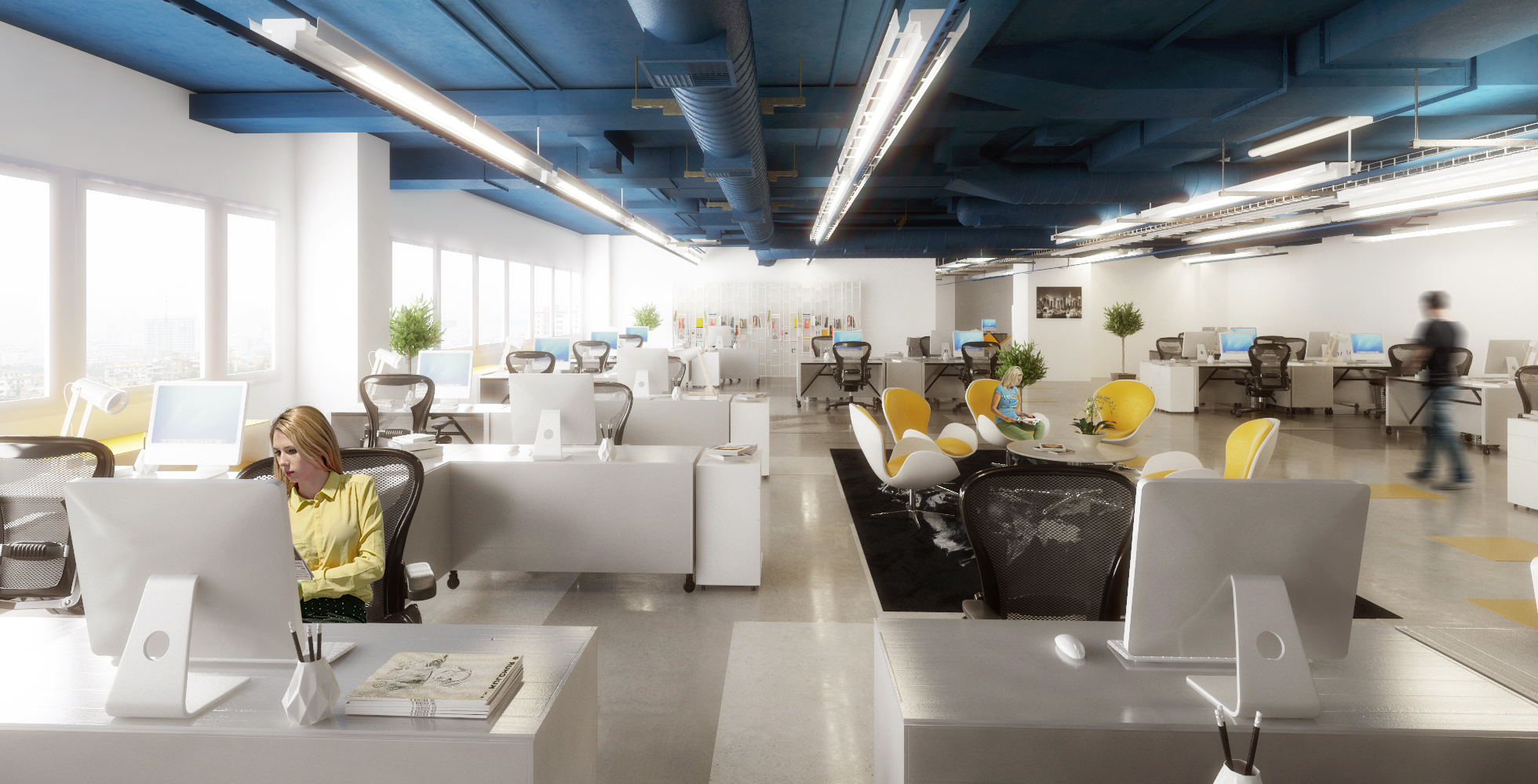 The concept of the open office interior design - Ginko