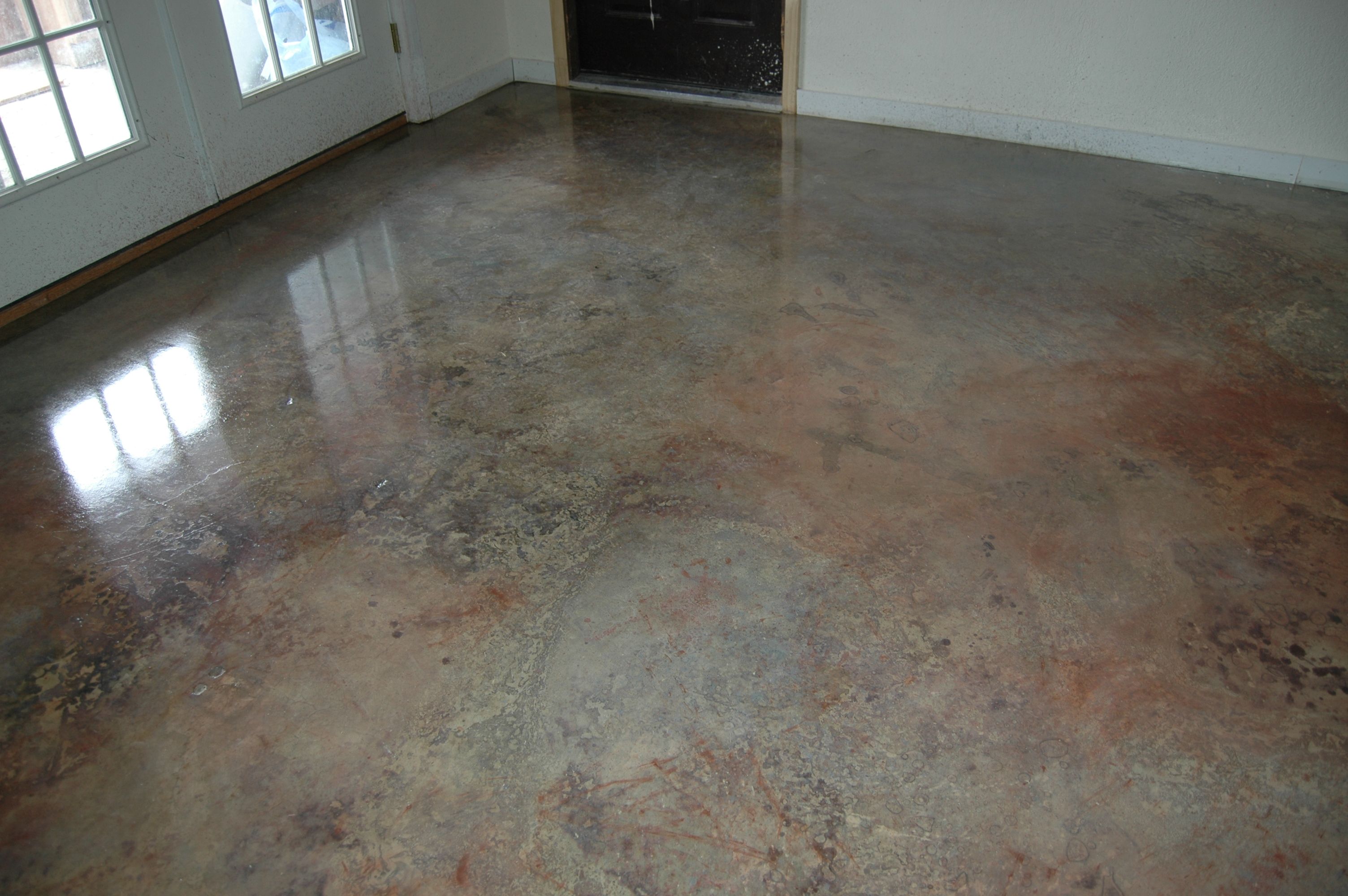 Cement floor. Lightly sand cement, wash thoroughly. Dilute oil based ...