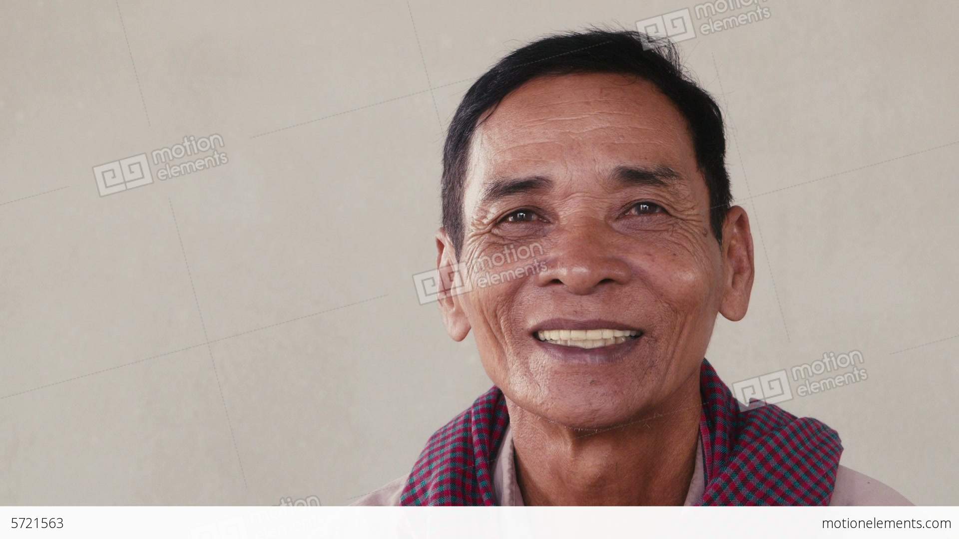 Portrait Of Happy Old Asian Man Looking At Camera Stock video ...
