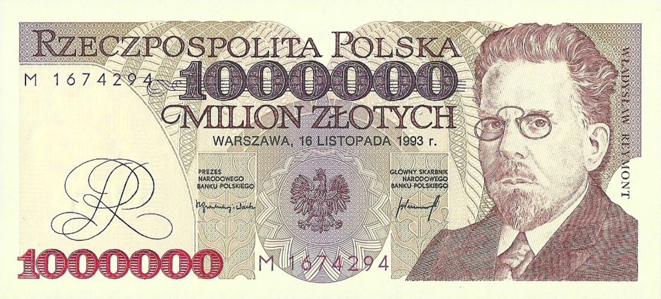 1000000 old Polish Zloty banknote Władysław Reymont - Exchange yours