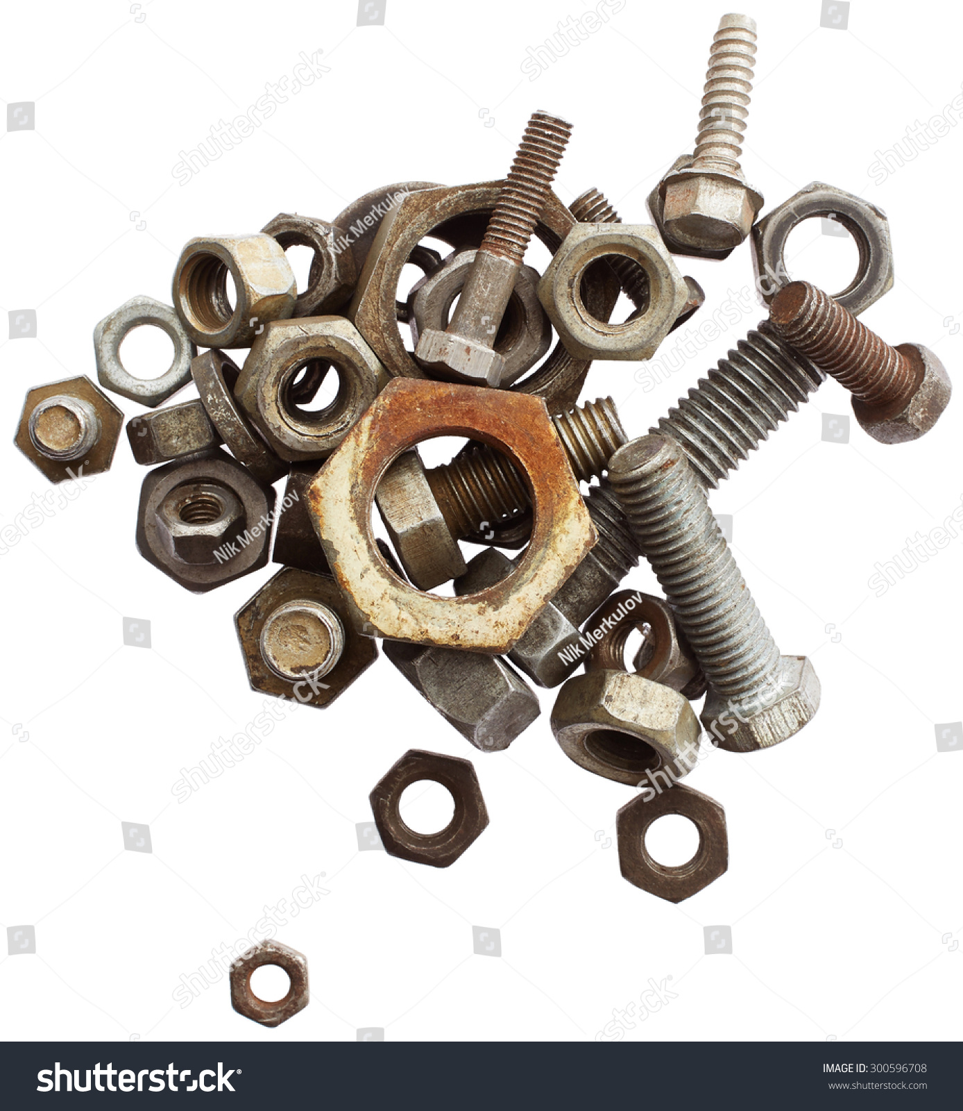 Old Bolts Nuts Isolated On White Stock Photo 300596708 - Shutterstock