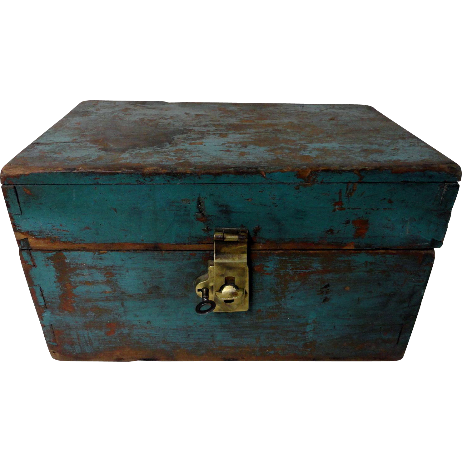 Small 19th C. Tool Box in Old Blue Paint : 14 E King | Ruby Lane