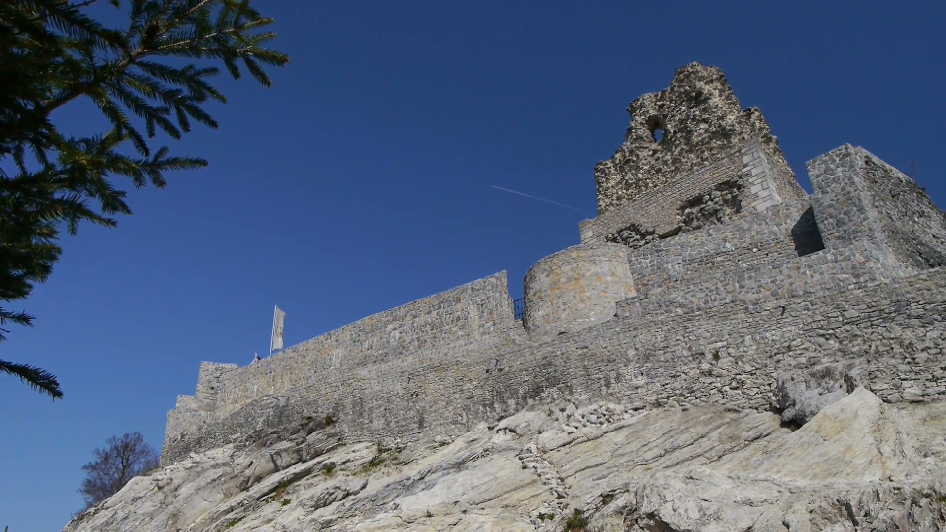 Old castle and the walls in ruinss on the h Stock Video Footage ...