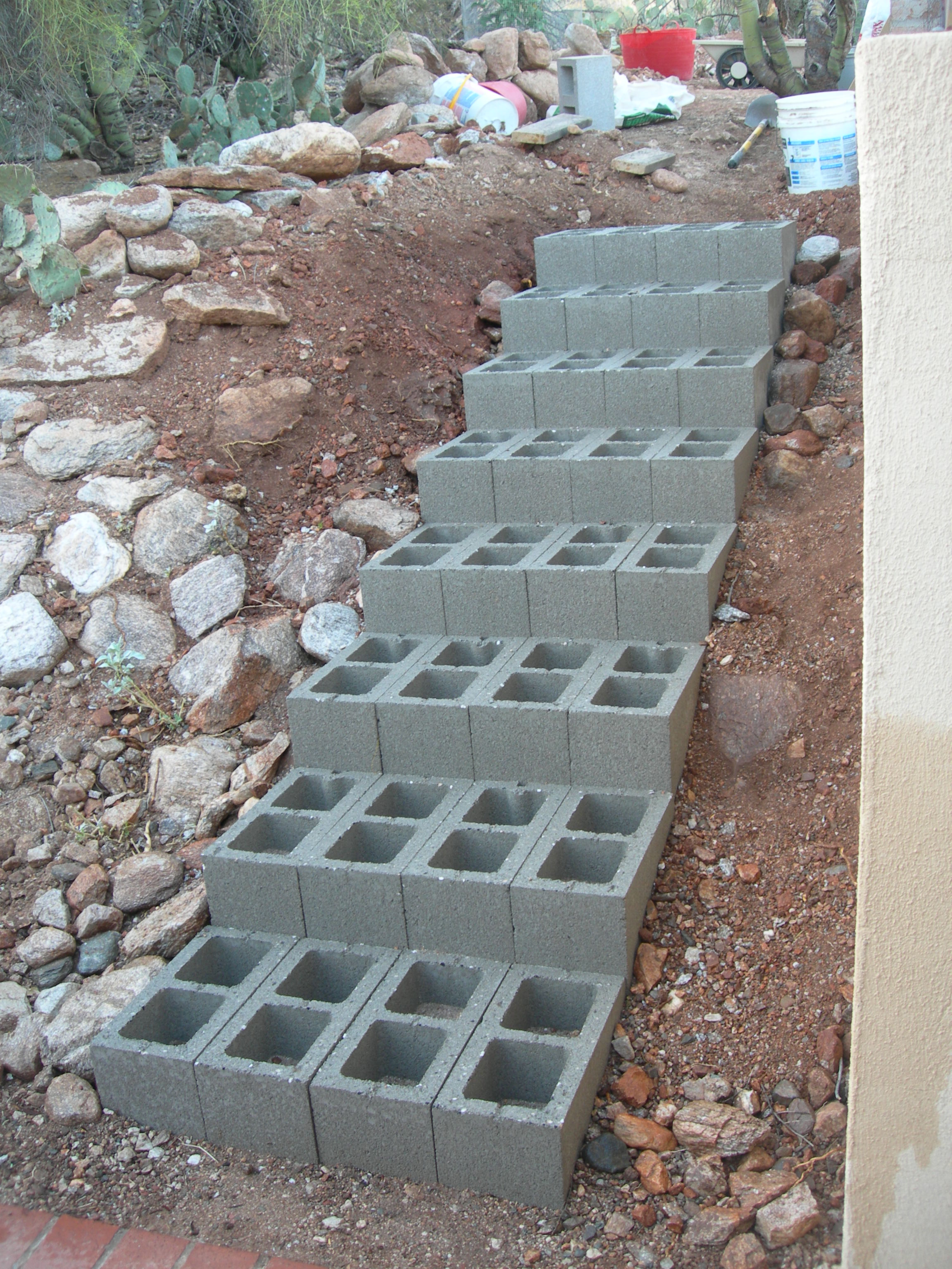 concrete block steps step weathered