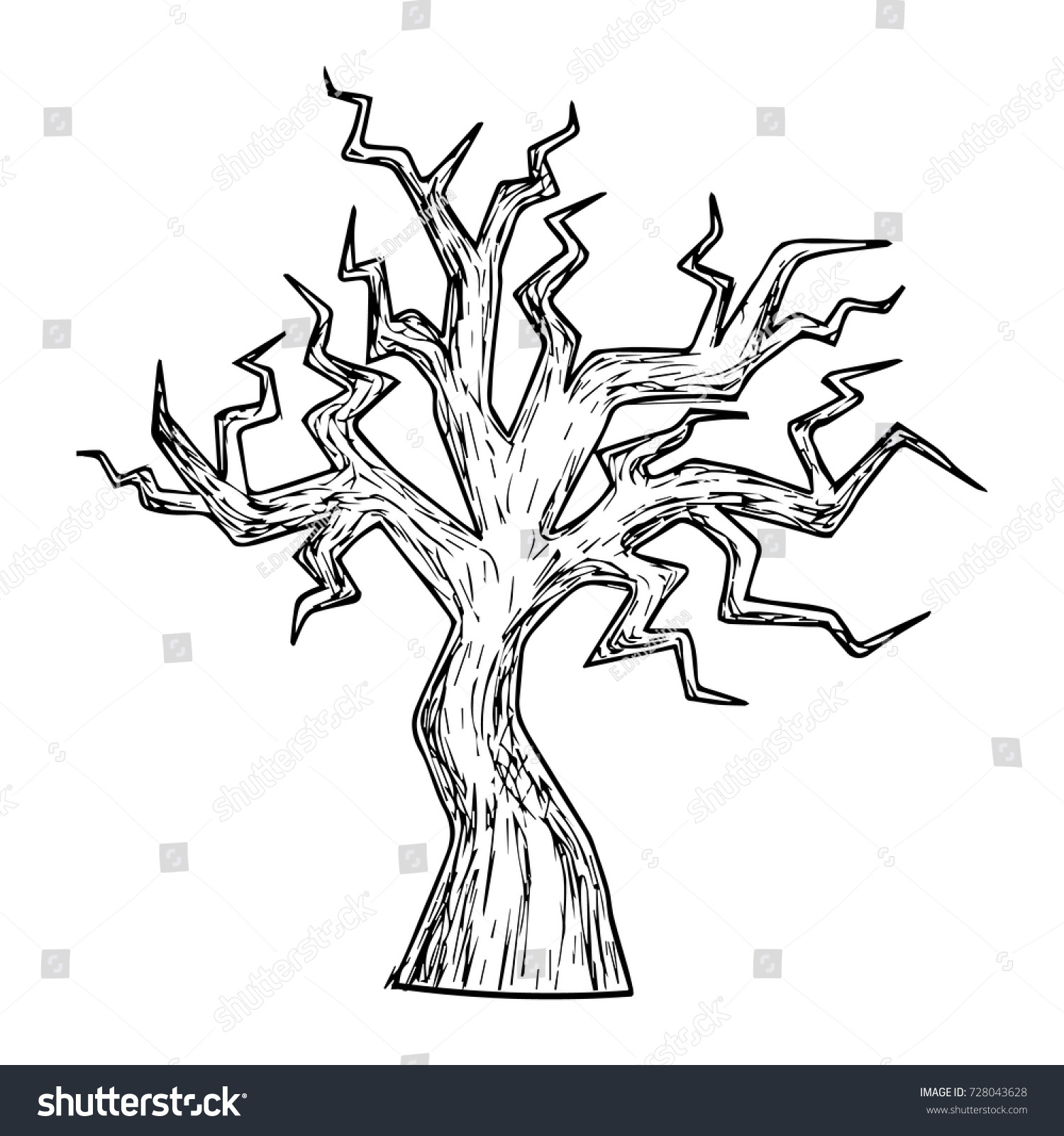 Old Dry Tree Scary Halloween Sketch Stock Vector 728043628 ...