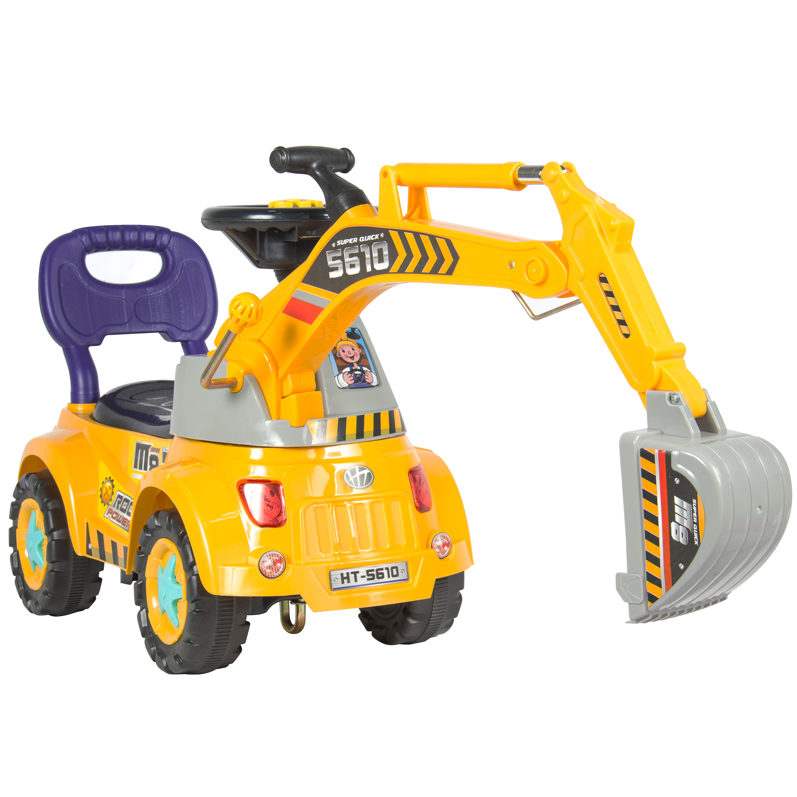 BCP Ride-On Excavator Scooter Pulling Cart Pretend Play Construction ...