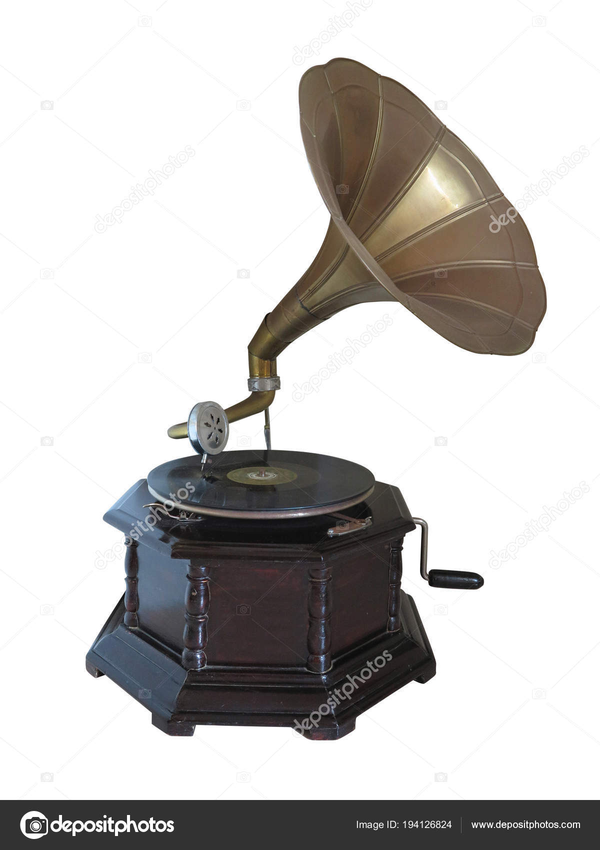 Vintage old gramophone record player isolated over white — Stock ...
