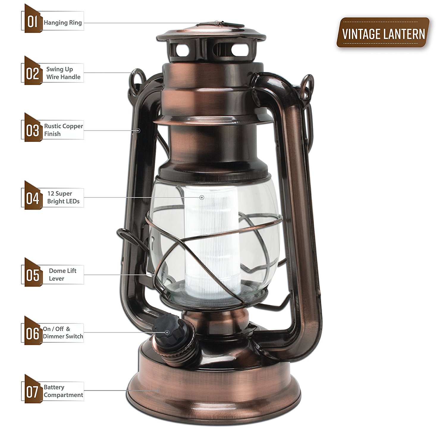 Amazon.com : Northpoint Vintage Style Copper Hurricane Lantern with ...