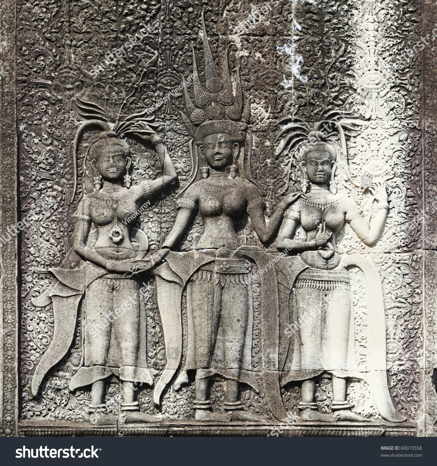 Dancing Apsaras Old Khmer Art Carvings Stock Photo (100% Legal ...