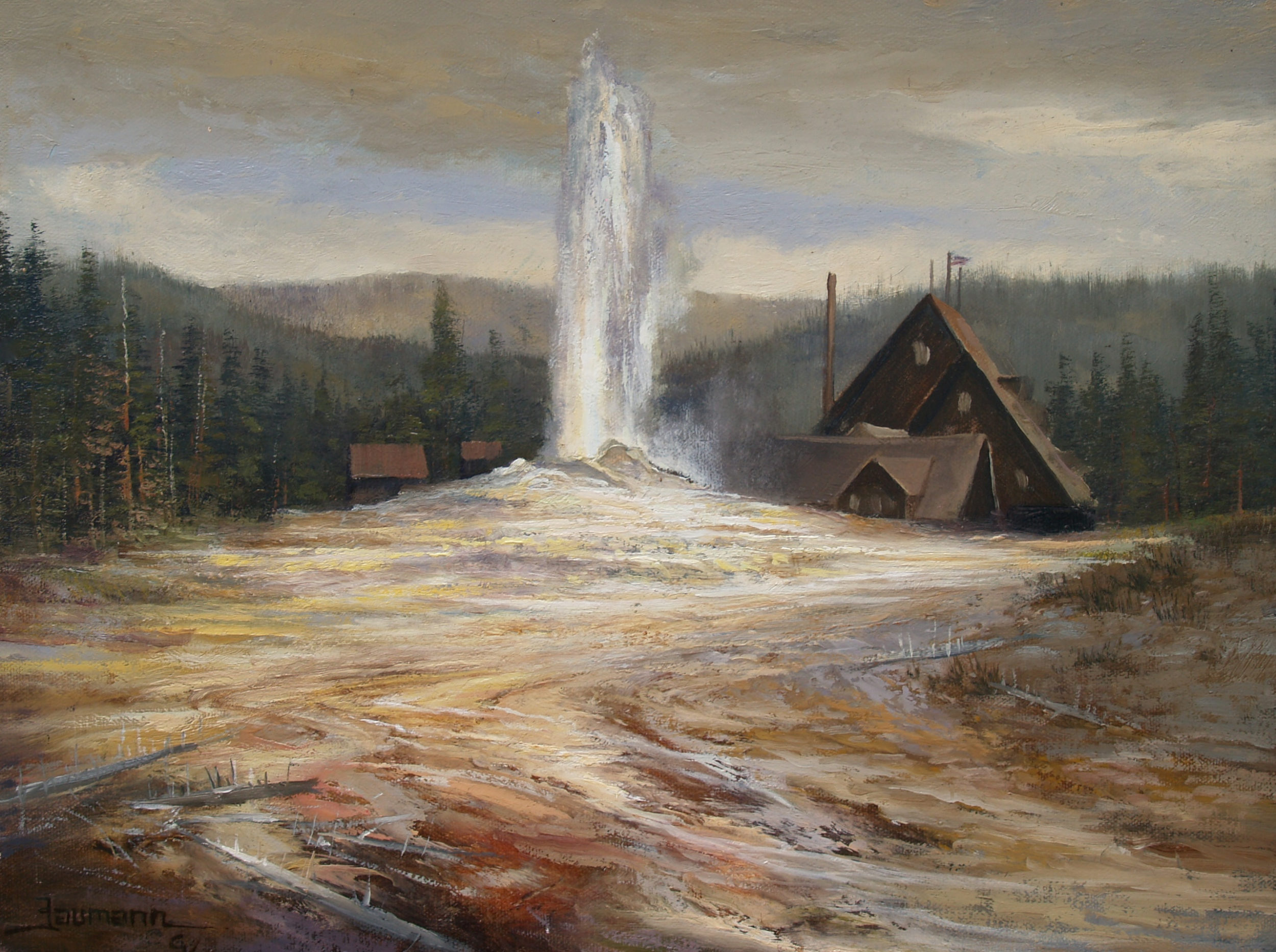 Yellowstone Painting: Old Faithful Lodge - Stefan Baumann