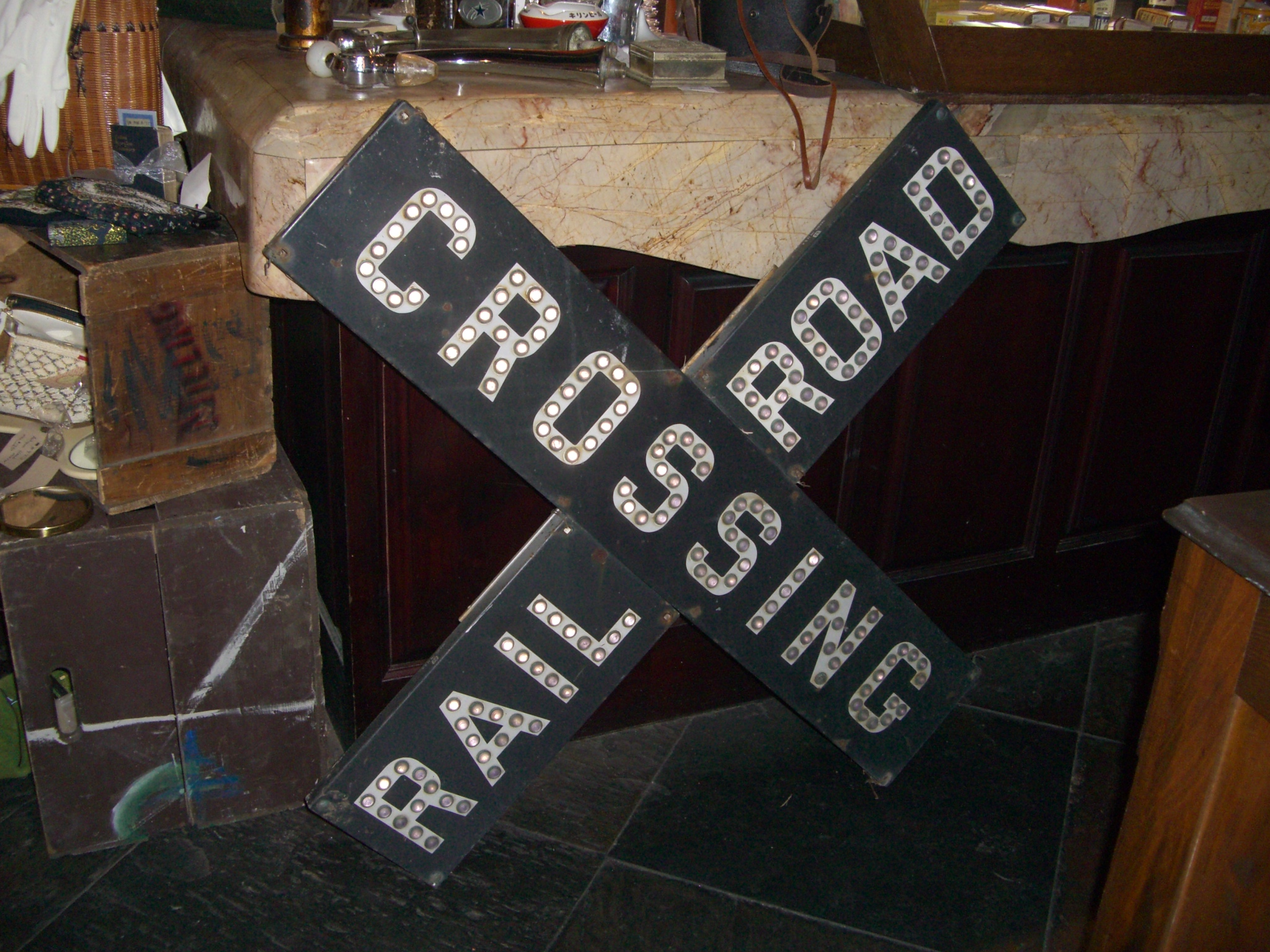 Porcelain railroad crossing sign with marbles - Railroad antiques ...