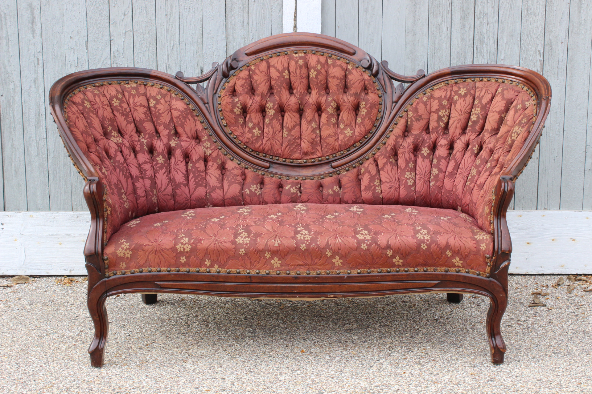 Antique Red Fabric Two Seater Victorian Sofa For Living Room With ...