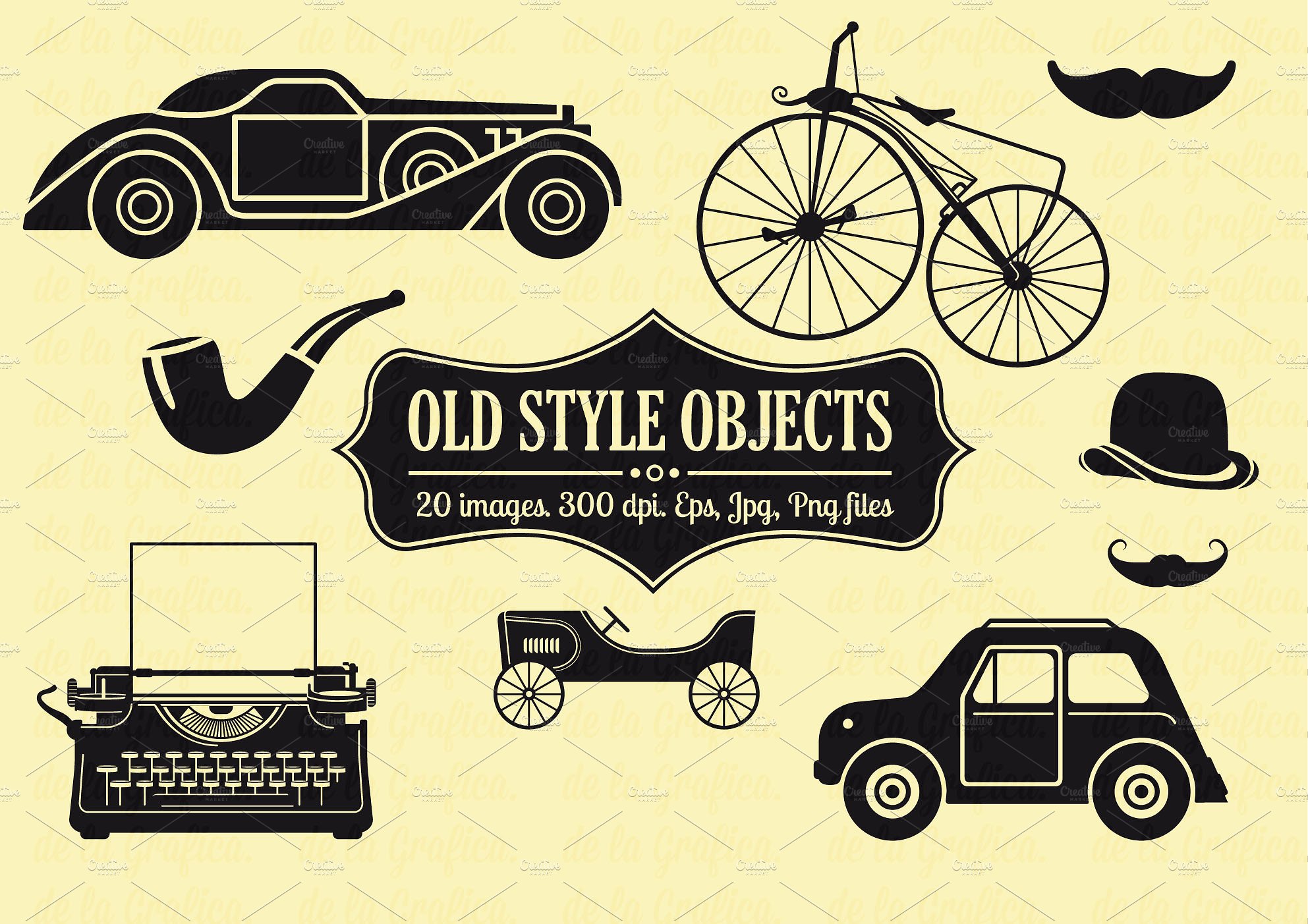 20 Old Style Objects Vector Set ~ Objects ~ Creative Market